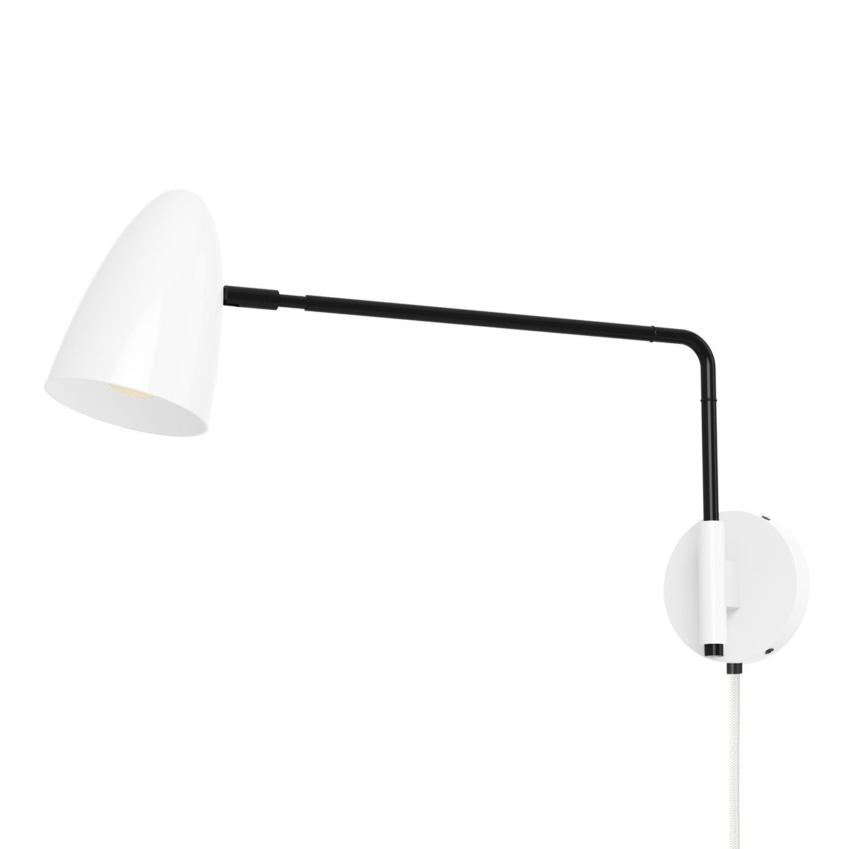 black white color boom swing arm plug-in sconce 17" arm dutton brown lighting