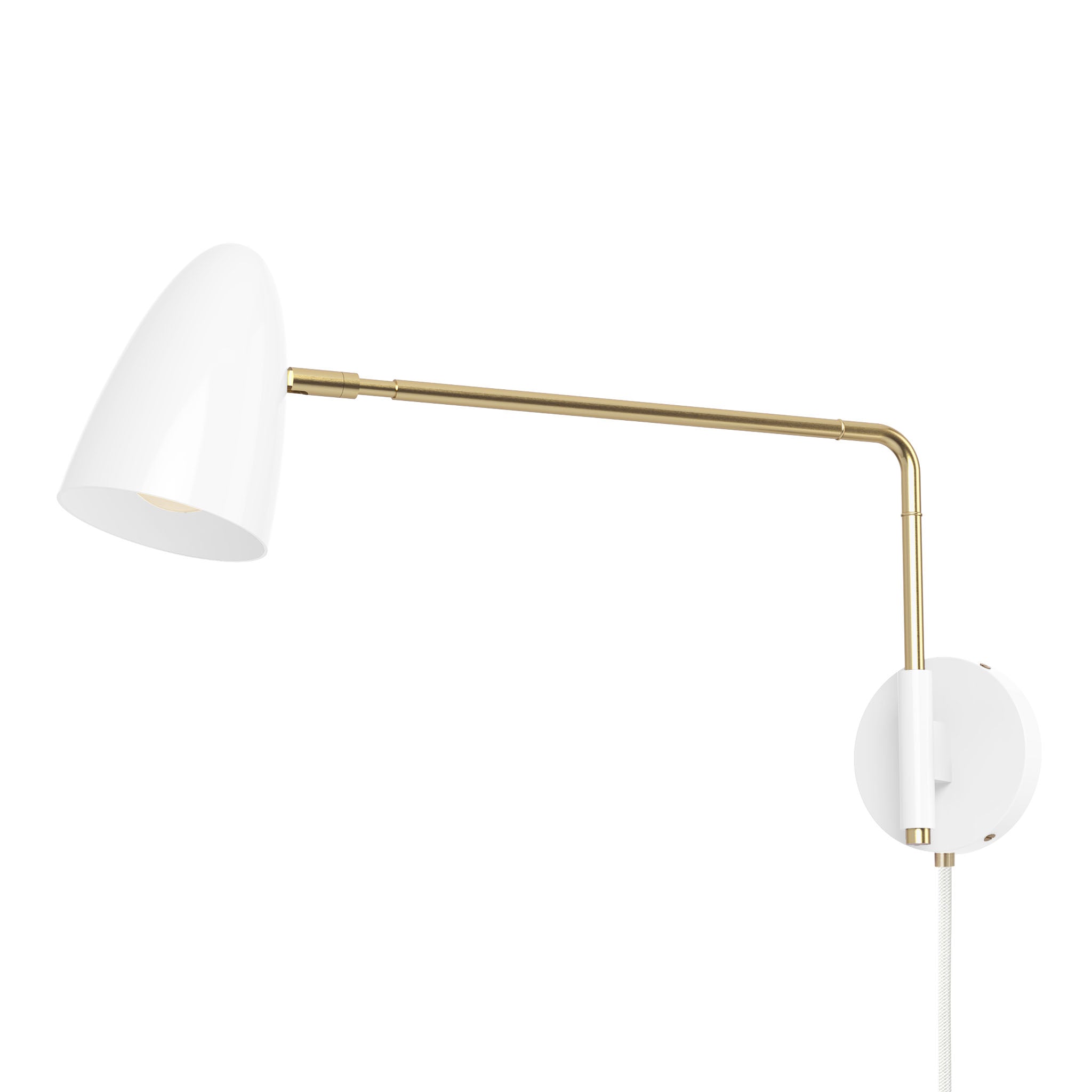 brass white color boom swing arm plug-in sconce 17" arm dutton brown lighting