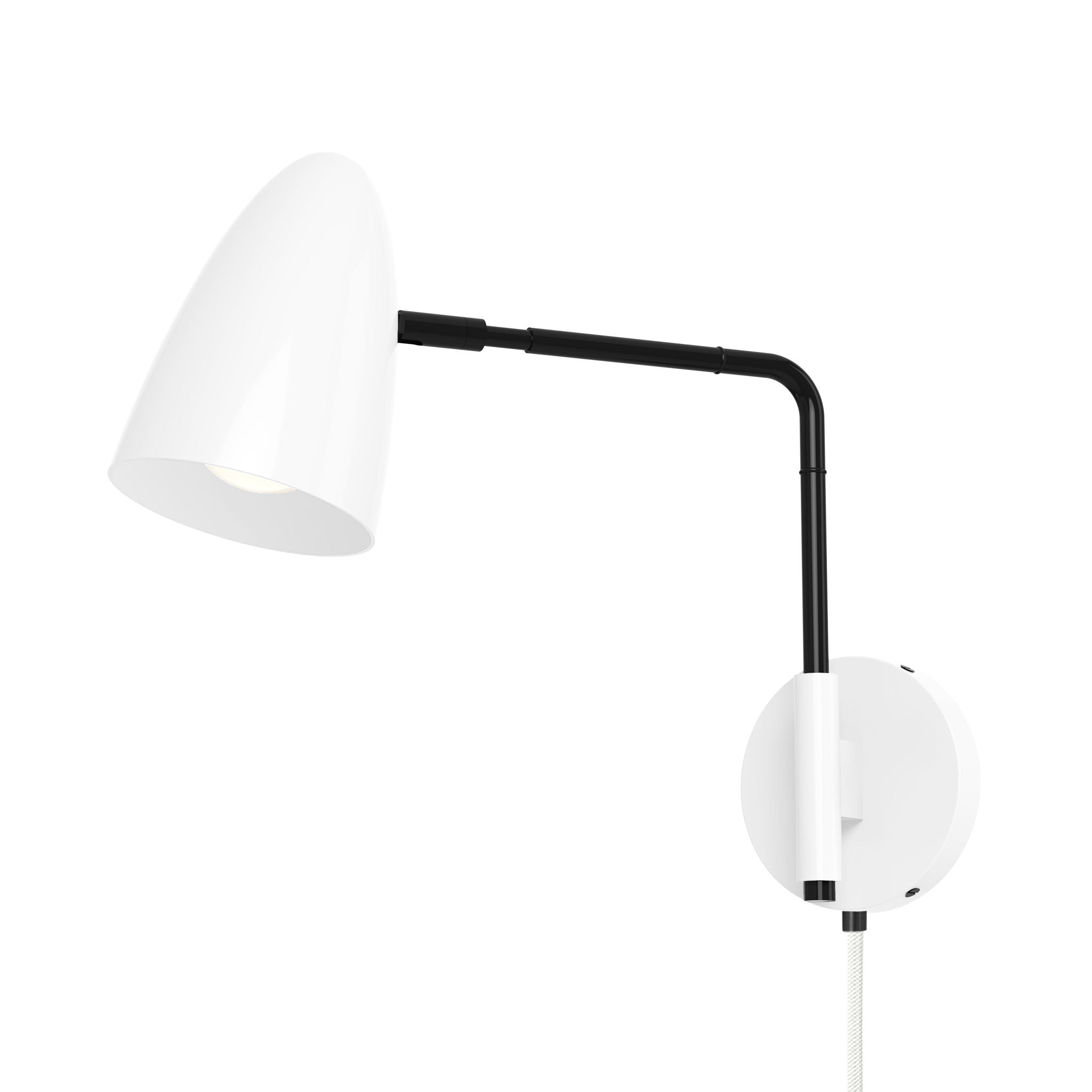 black white color boom swing arm plug-in sconce 9" arm dutton brown lighting