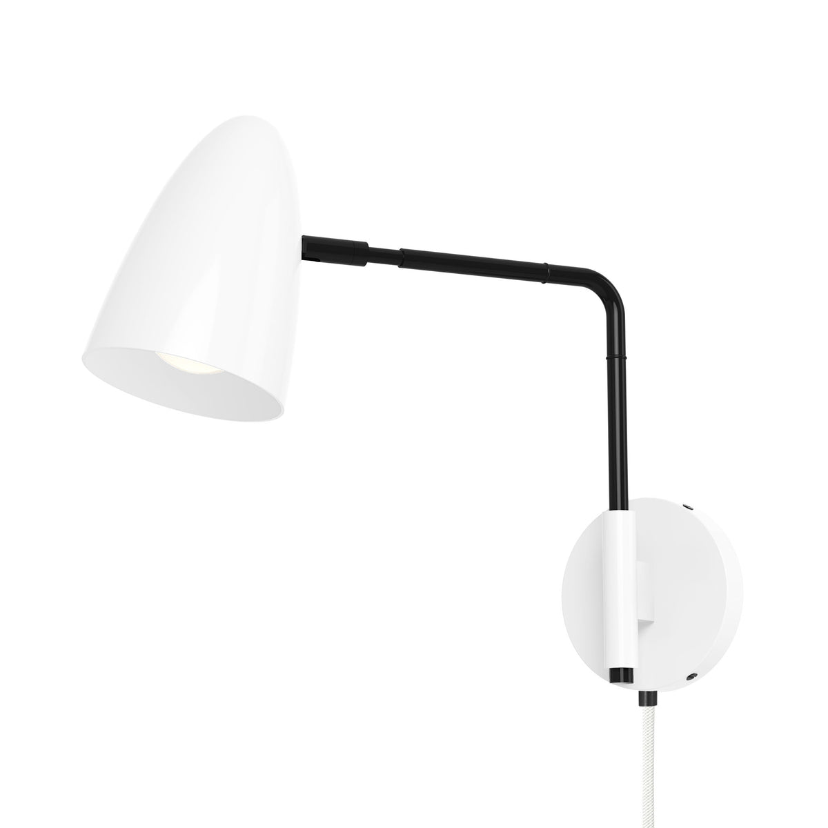 black white color boom swing arm plug-in sconce 9" arm dutton brown lighting