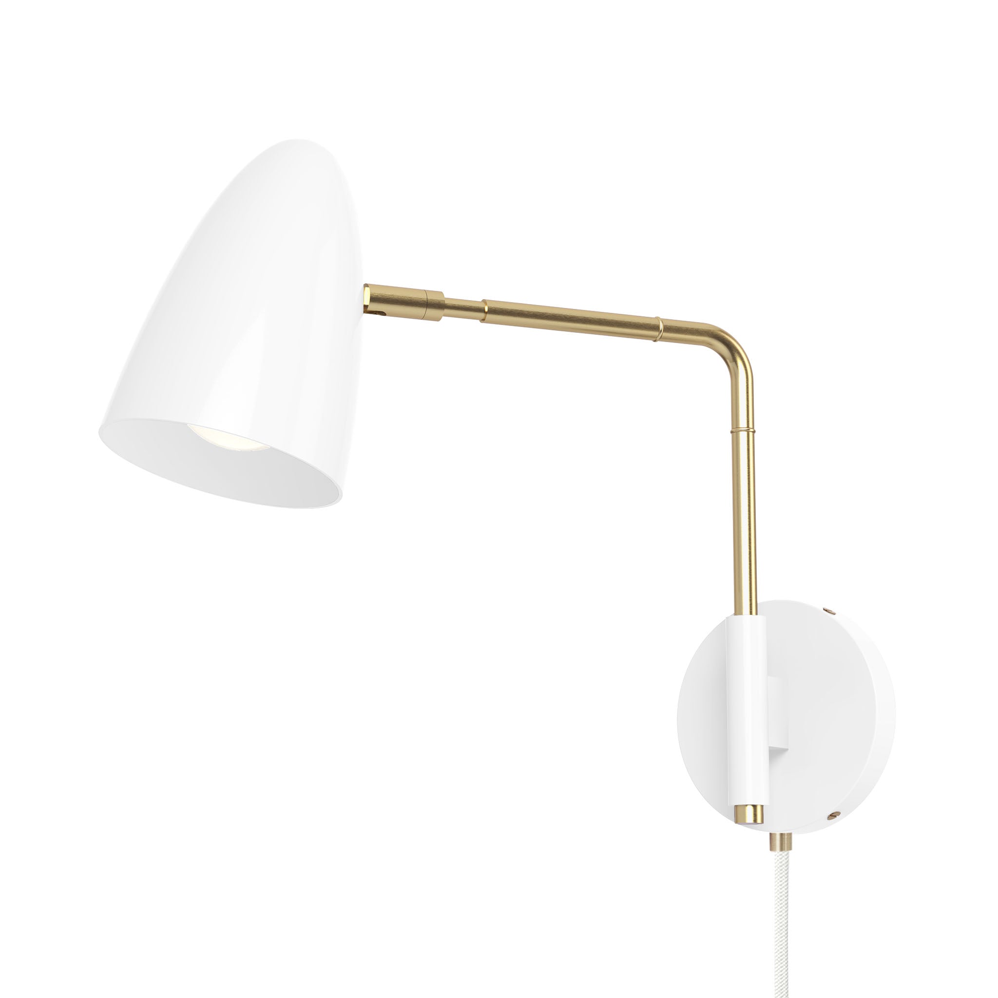 brass white color boom swing arm plug-in sconce 9" arm dutton brown lighting