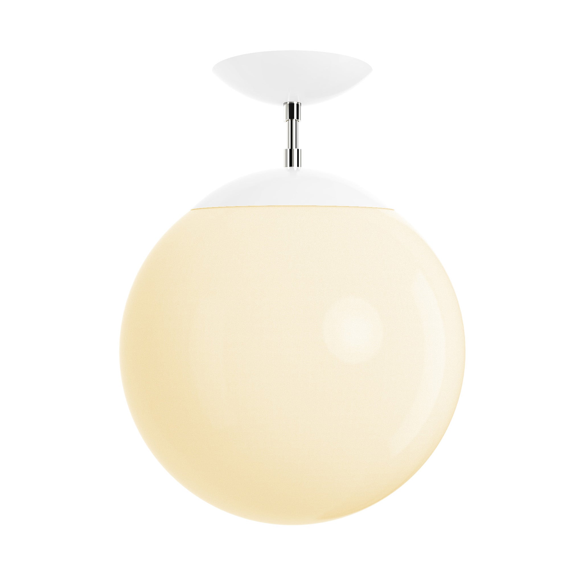 Polished nickel and white cap white globe flush mount 12" dutton brown lighting