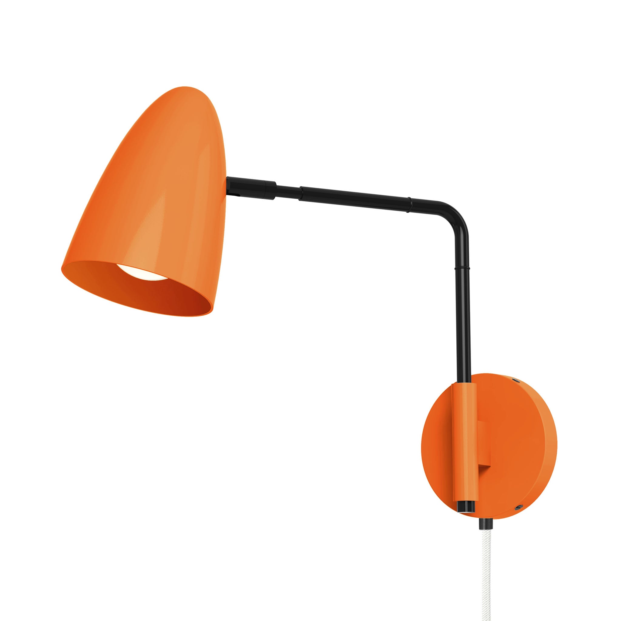 black orange color boom swing arm plug-in sconce 9" arm dutton brown lighting
