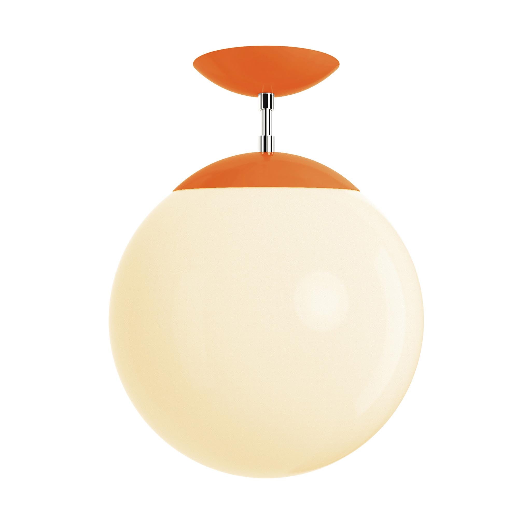 Polished nickel and orange cap white globe flush mount 12" dutton brown lighting