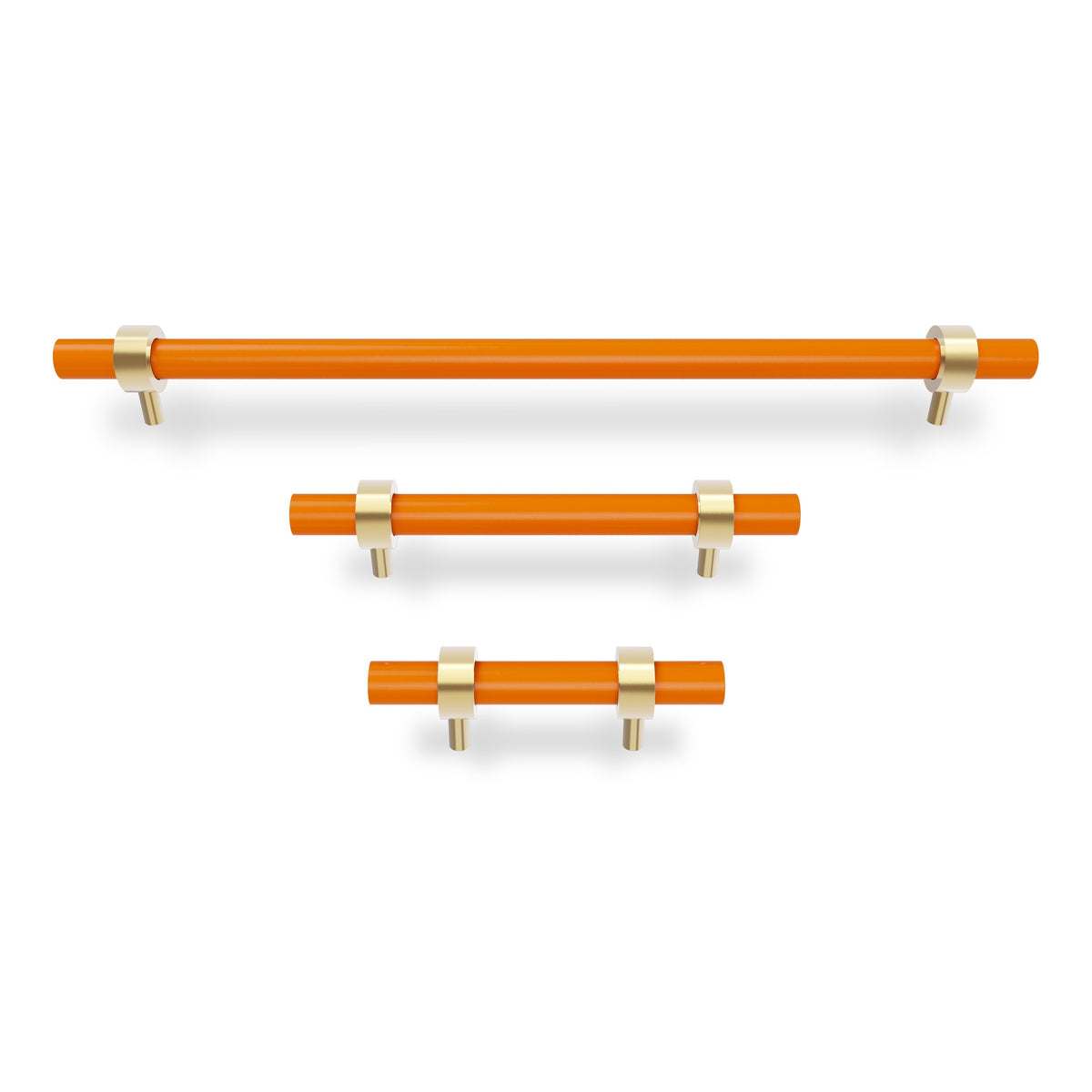 Brass and orange color Caliber pull Dutton Brown hardware
