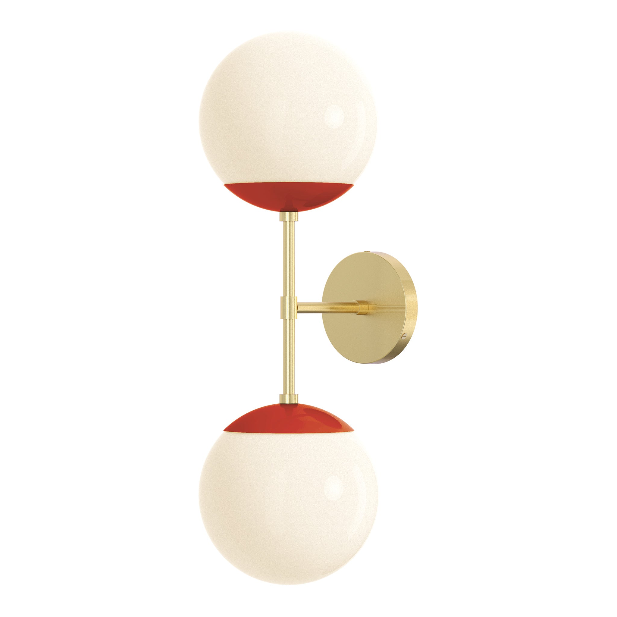 brass riding hood red color cap double sconce 8" dutton brown lighting