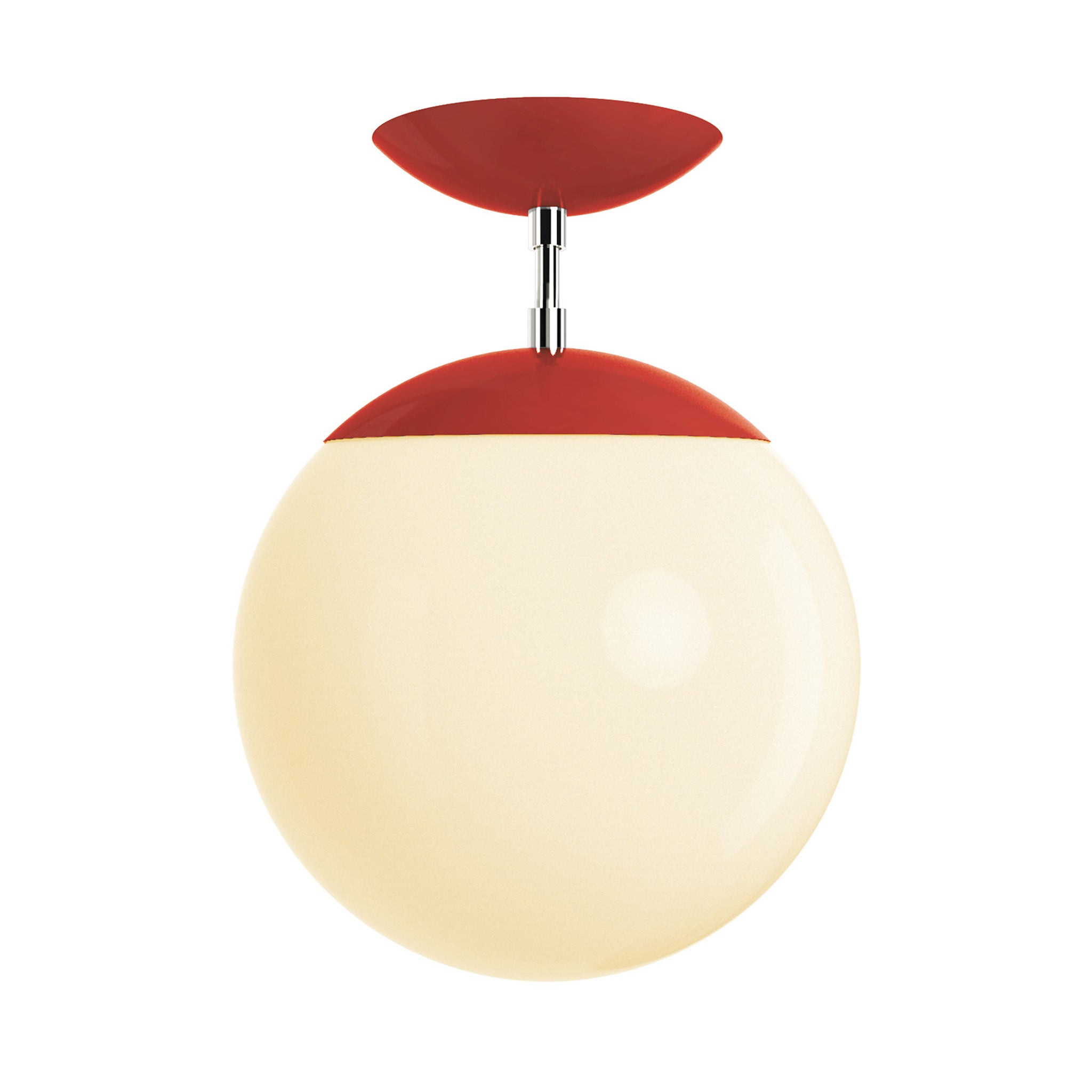 Polished nickel and riding hood red cap globe flush mount 10" dutton brown lighting