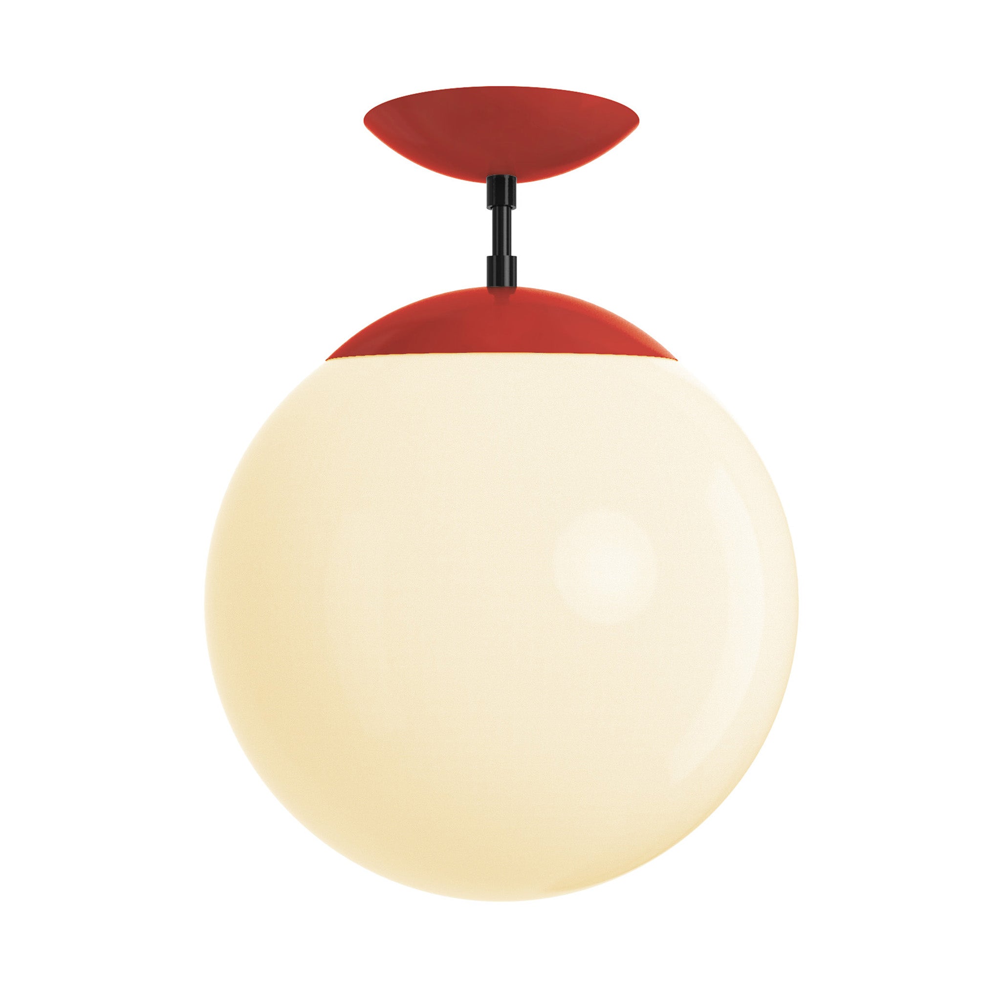 Black and riding hood red cap white globe flush mount 12" dutton brown lighting