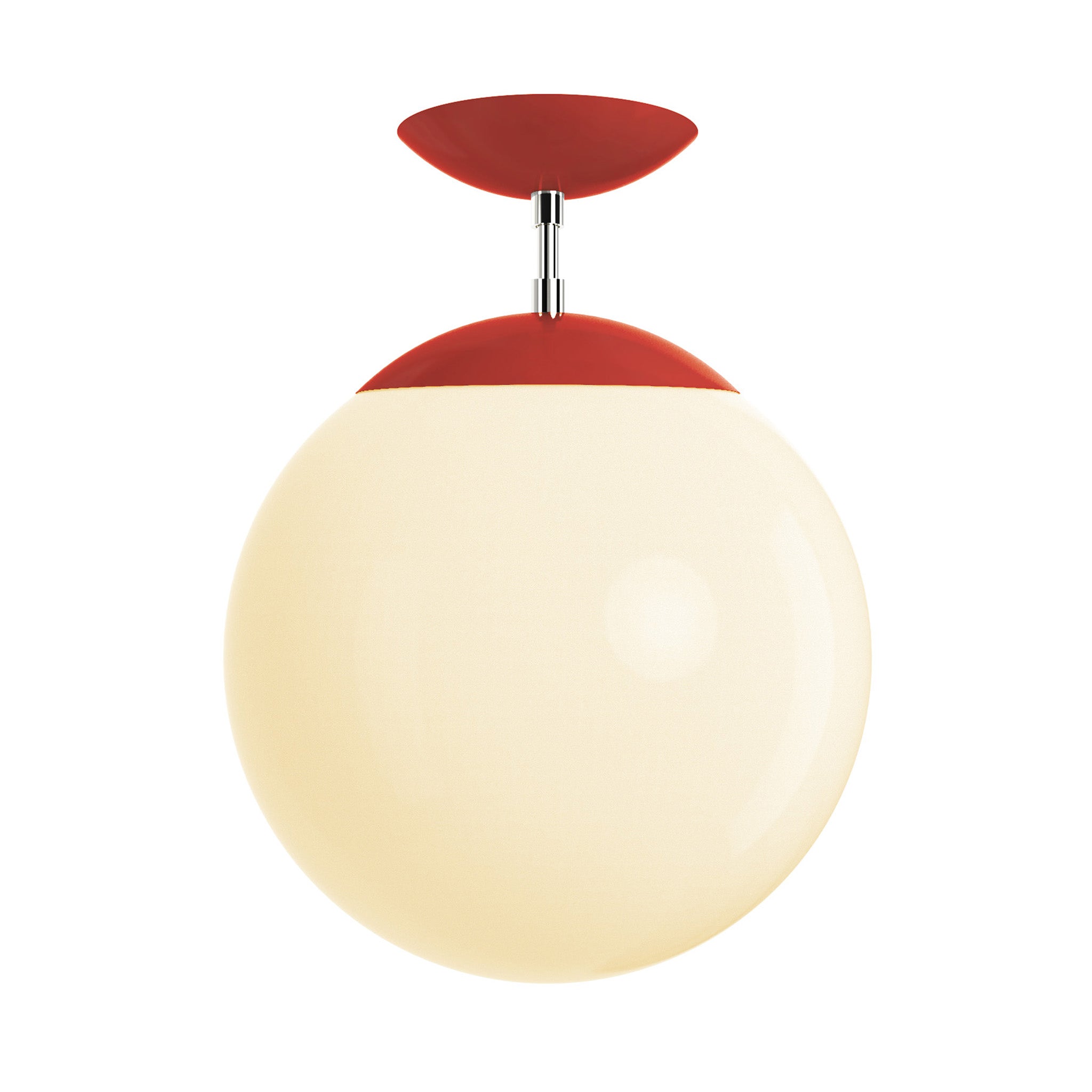 Polished nickel and riding hood red cap white globe flush mount 12" dutton brown lighting
