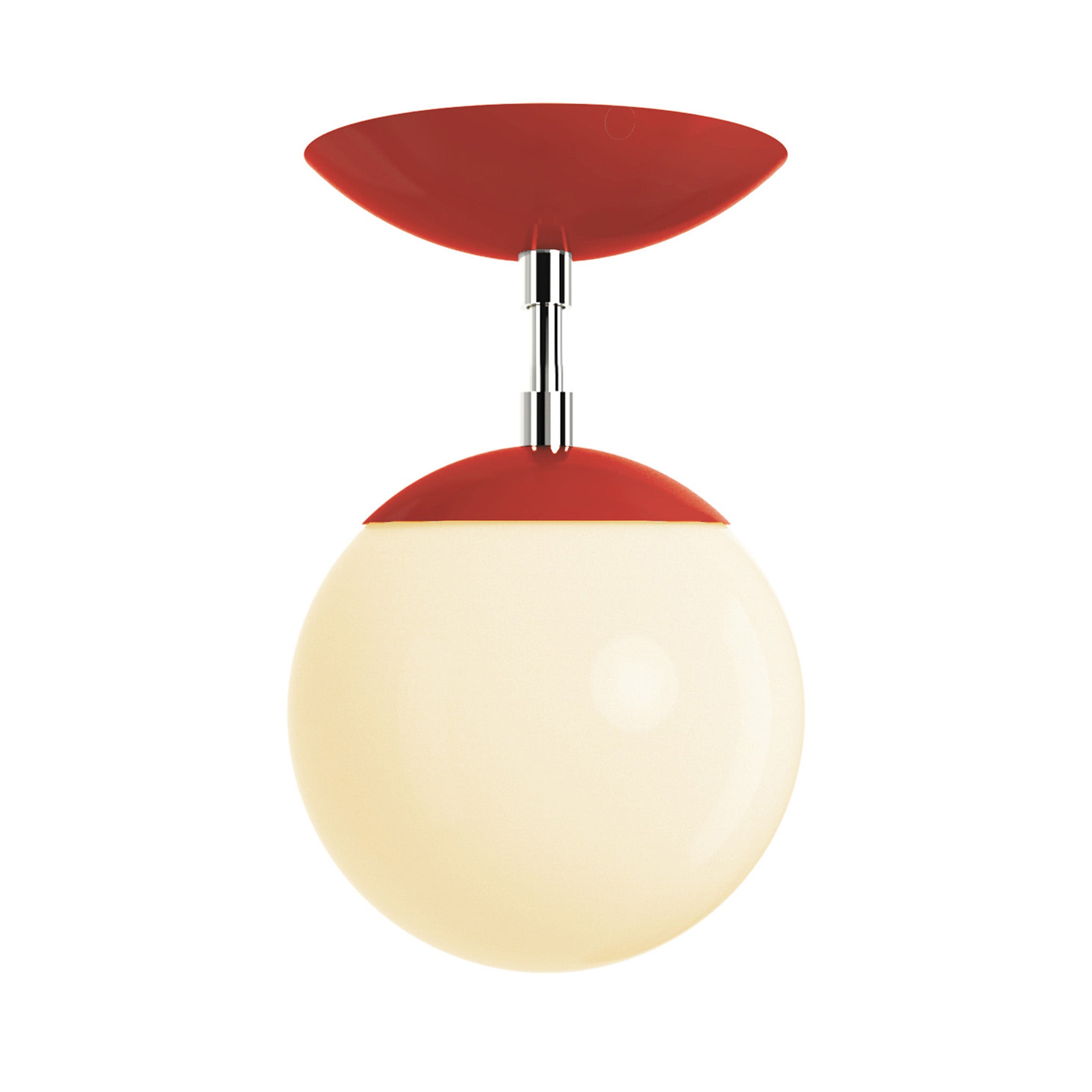 Polished nickel and riding hood red cap globe flush mount 6" dutton brown lighting