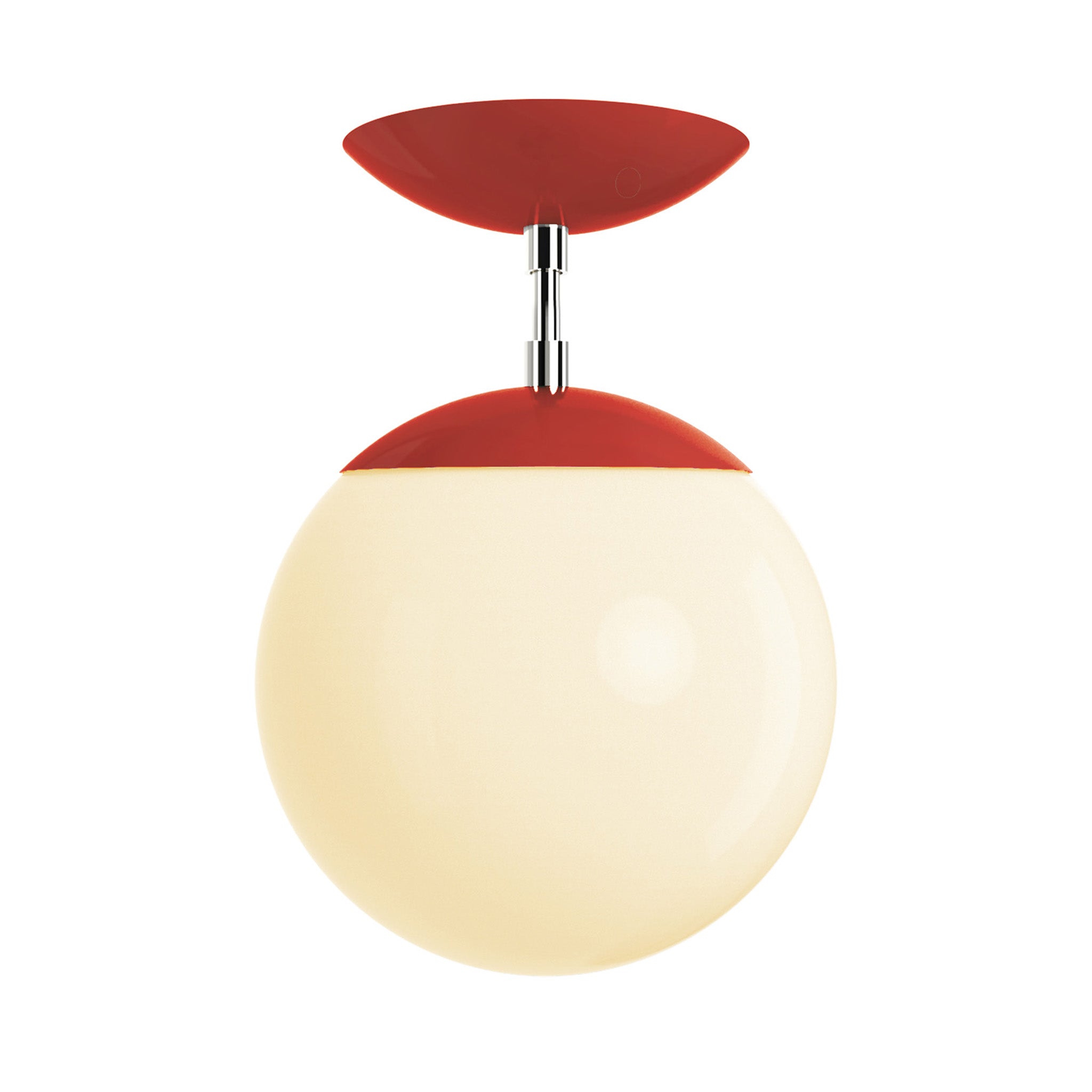 Polished nickel and riding hood red cap globe flush mount 8" dutton brown lighting