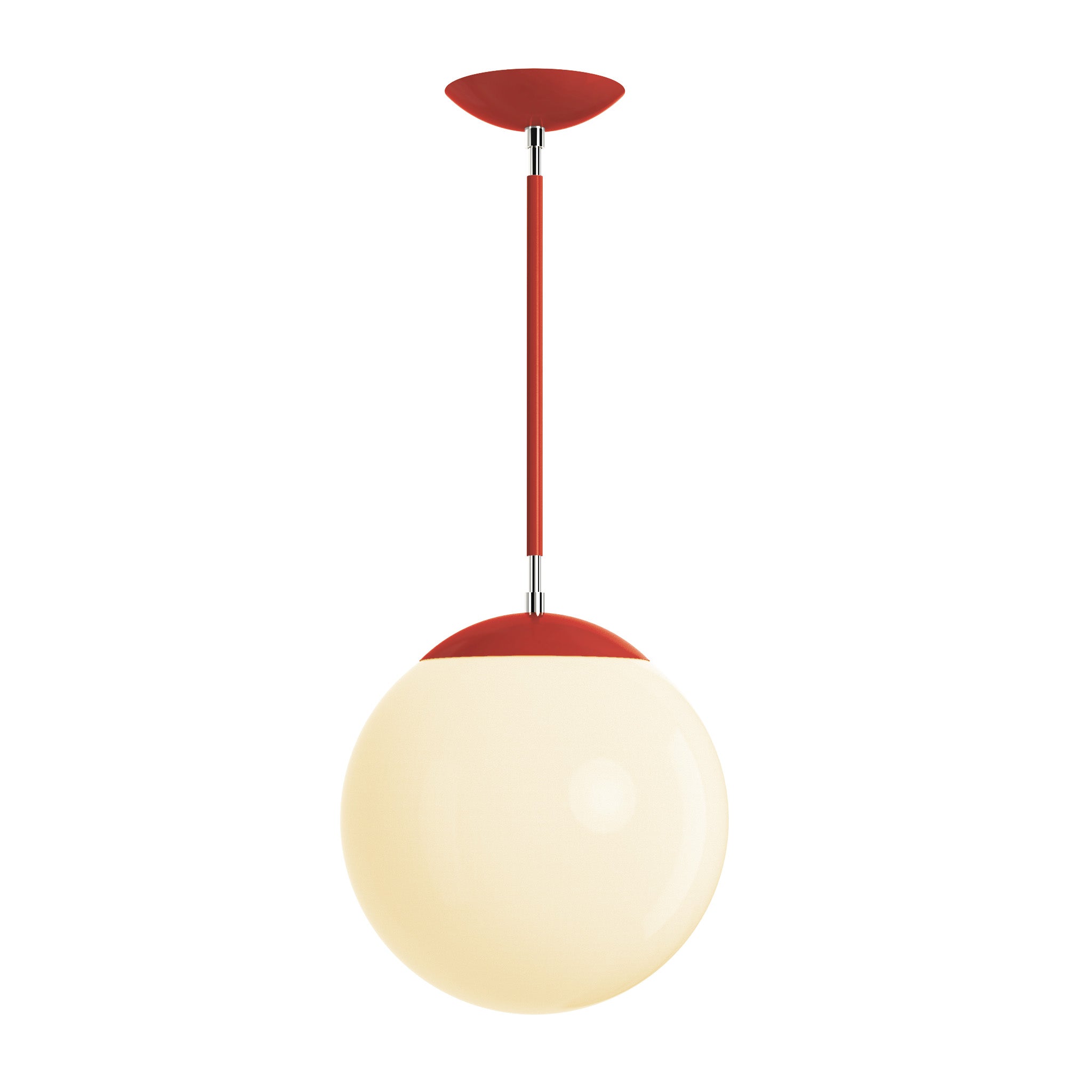 Polished nickel and riding hood red cap globe pendant 12" dutton brown lighting