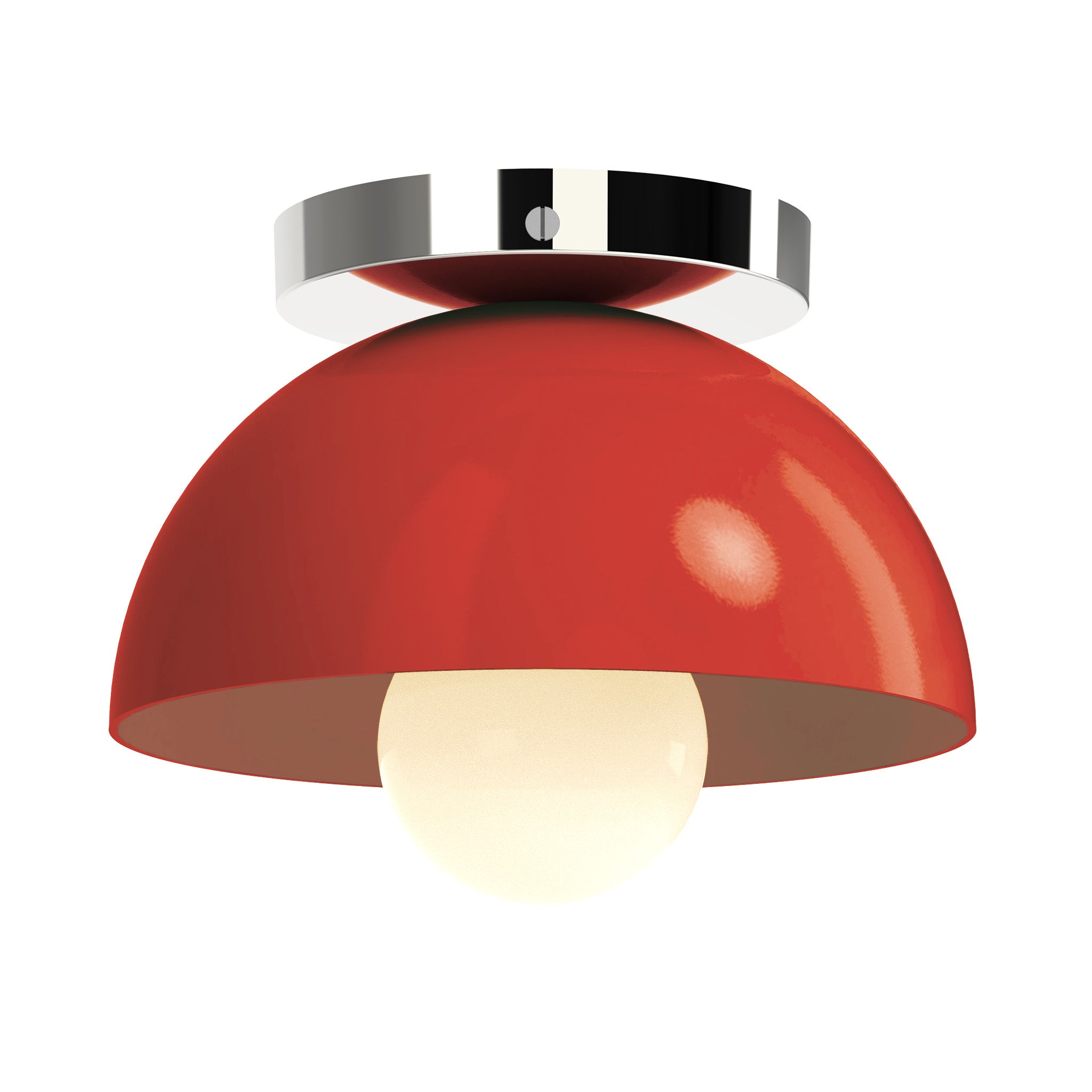 Nickel and riding hood red color Hemi flush mount 8" Dutton Brown lighting