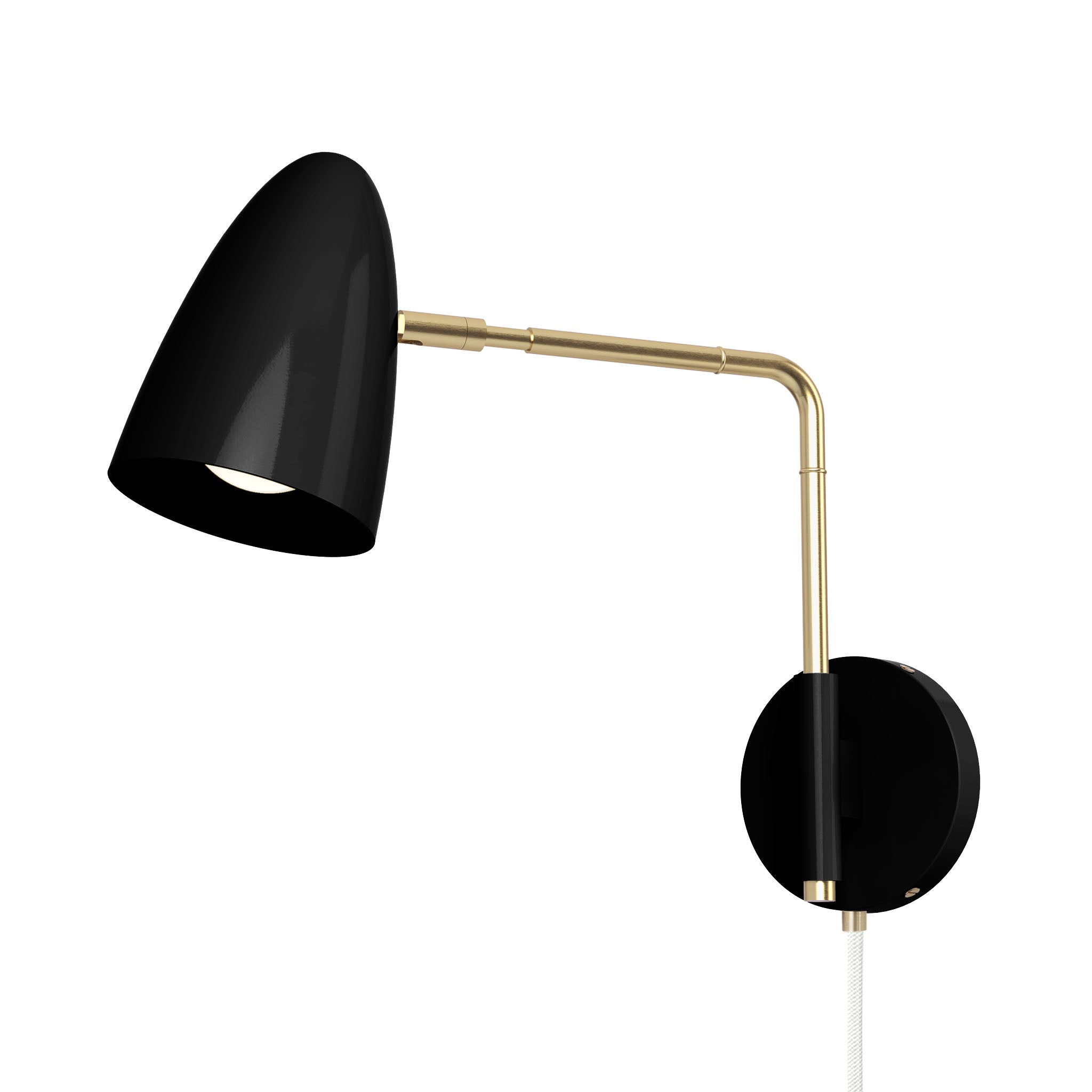 brass black color boom swing arm plug-in sconce 9" arm dutton brown lighting