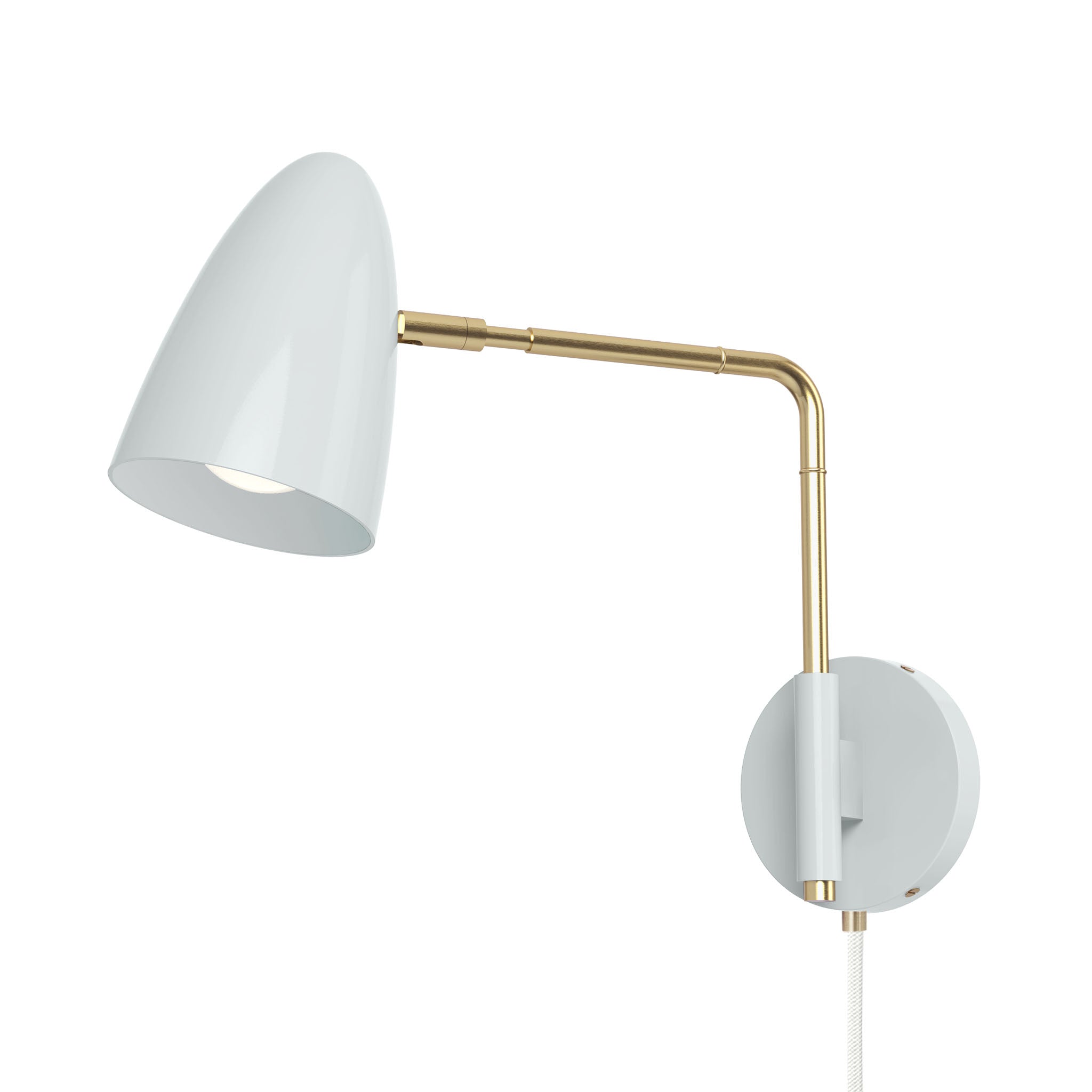brass chalk color boom swing arm plug-in sconce 9" arm dutton brown lighting
