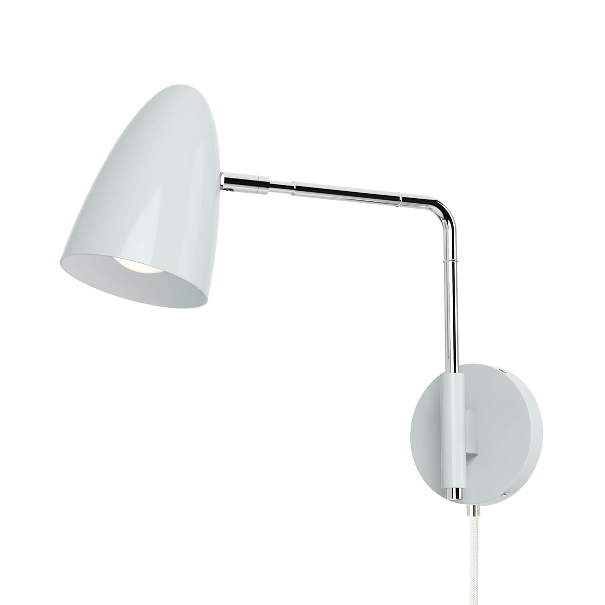 nickel chalk color boom swing arm plug-in sconce 9" arm dutton brown lighting