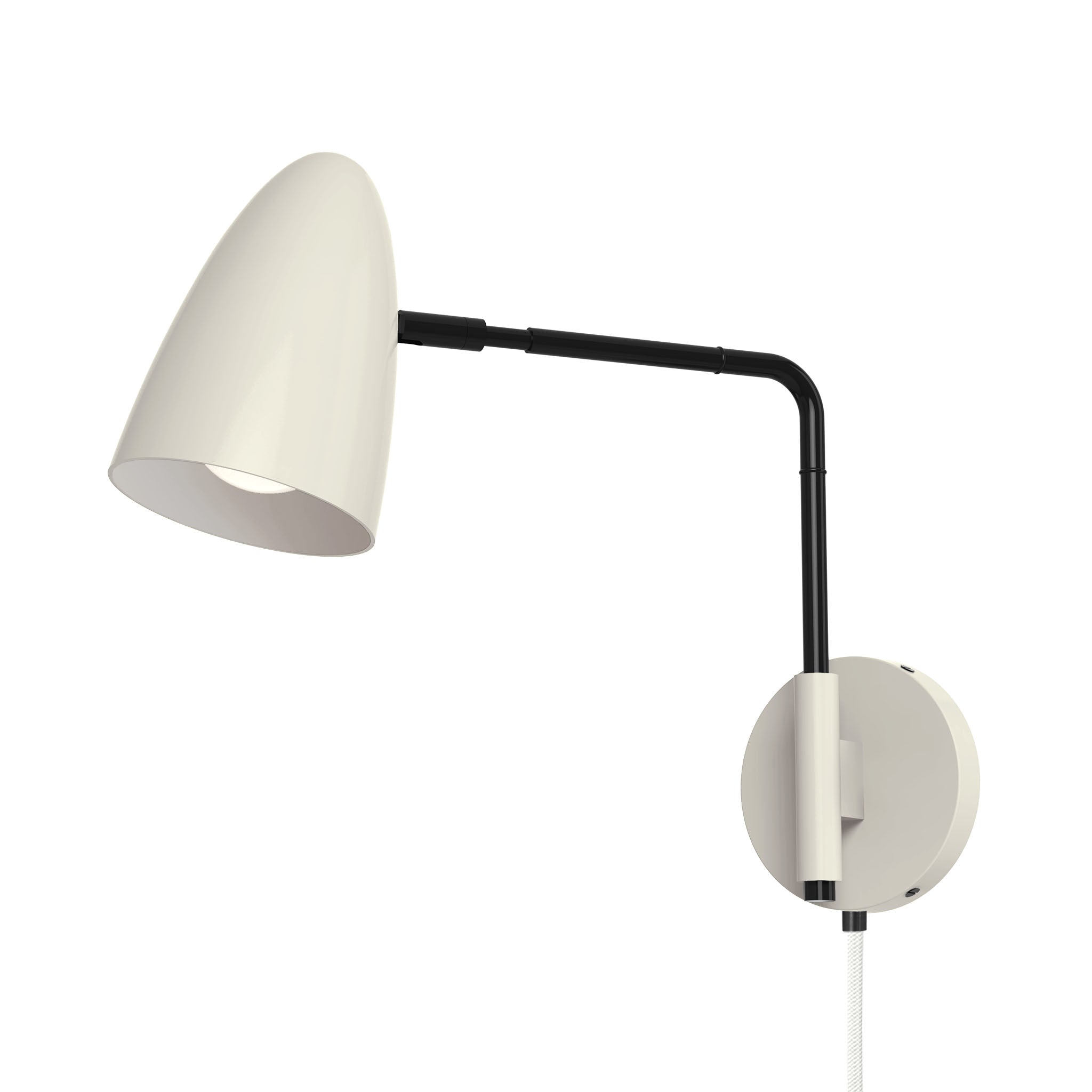 black bone color boom swing arm plug-in sconce 9" arm dutton brown lighting