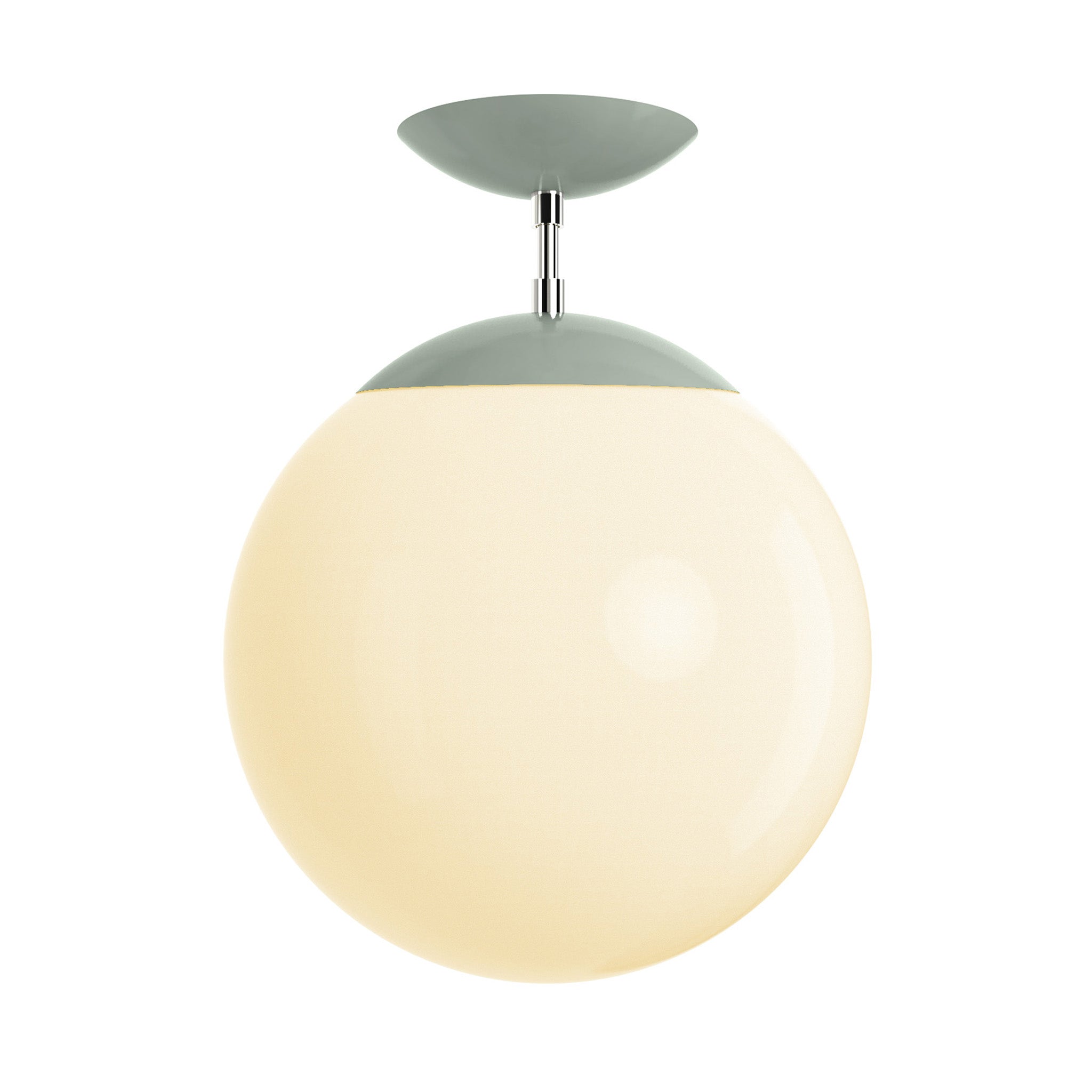Polished nickel and spa cap white globe flush mount 12" dutton brown lighting
