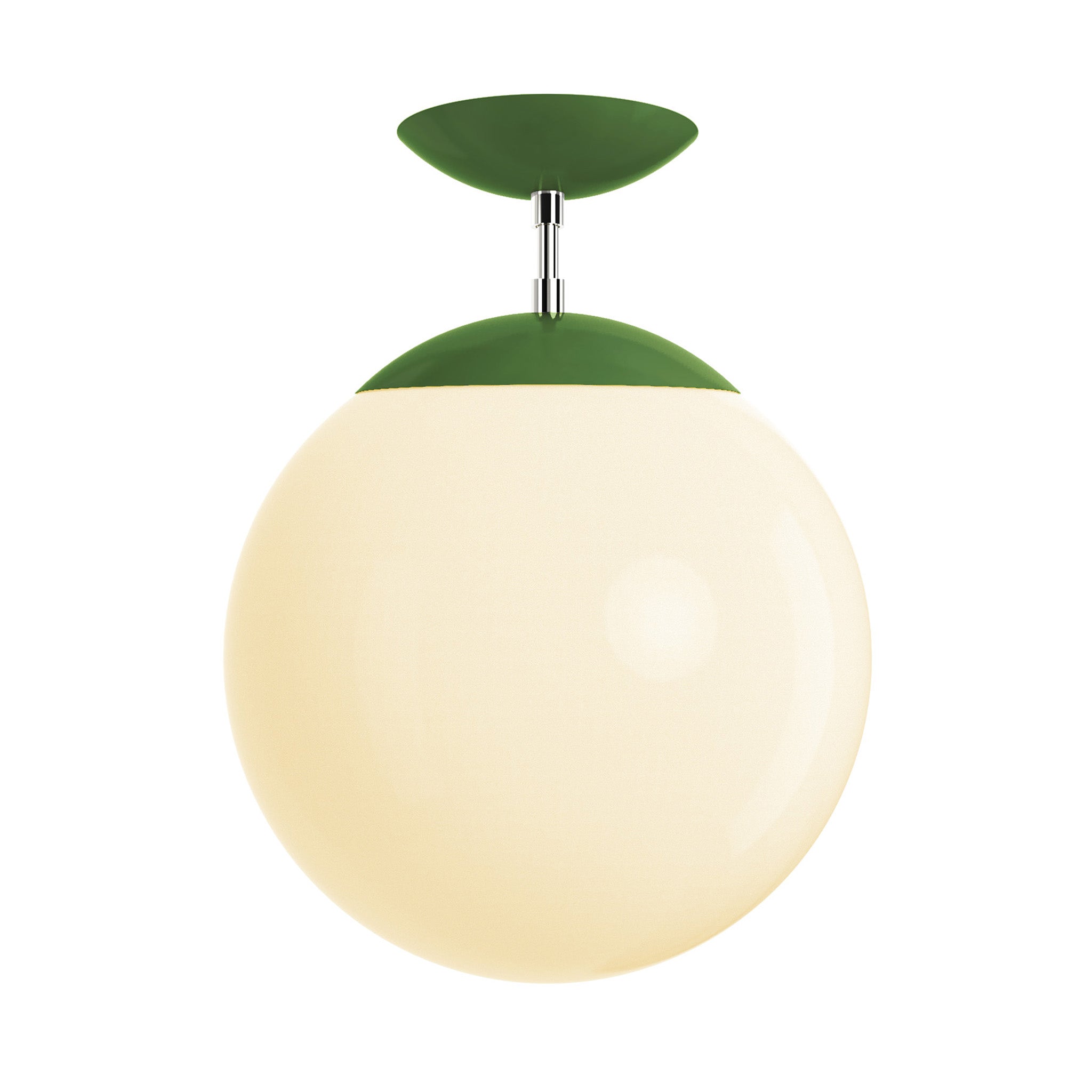 Polished nickel and python green cap white globe flush mount 12" dutton brown lighting