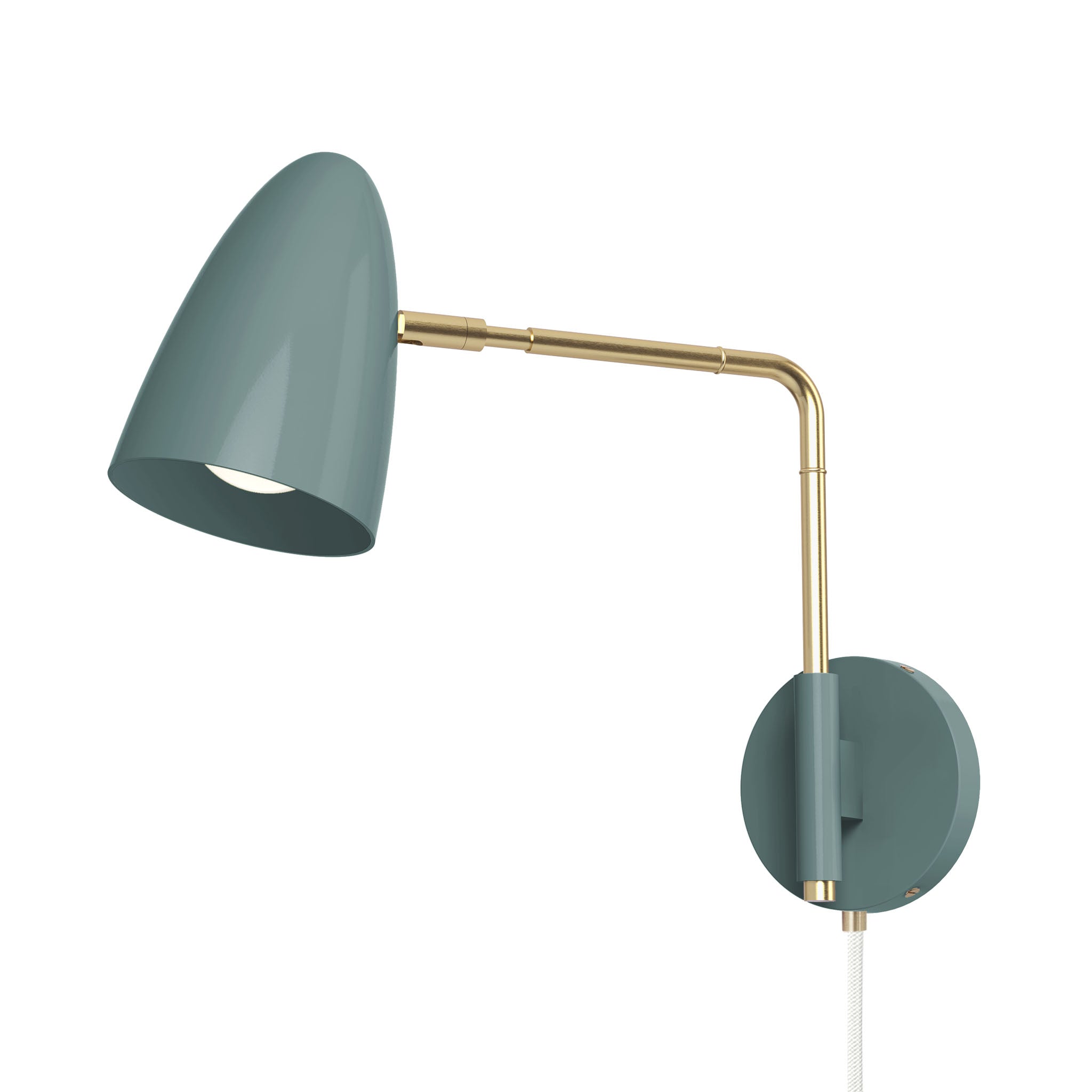 brass lagoon color boom swing arm plug-in sconce 9" arm dutton brown lighting