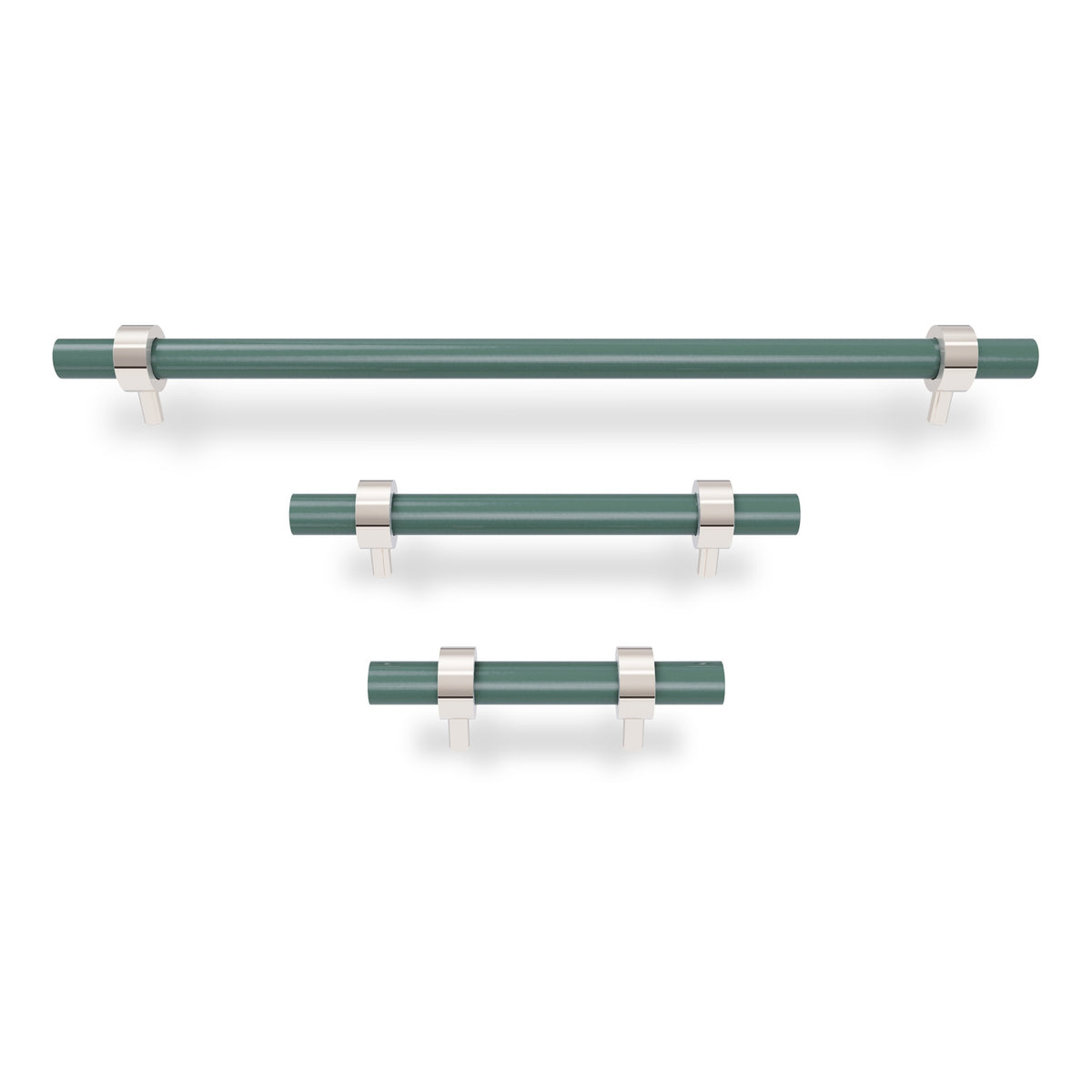 Nickel and lagoon color Caliber pull Dutton Brown hardware