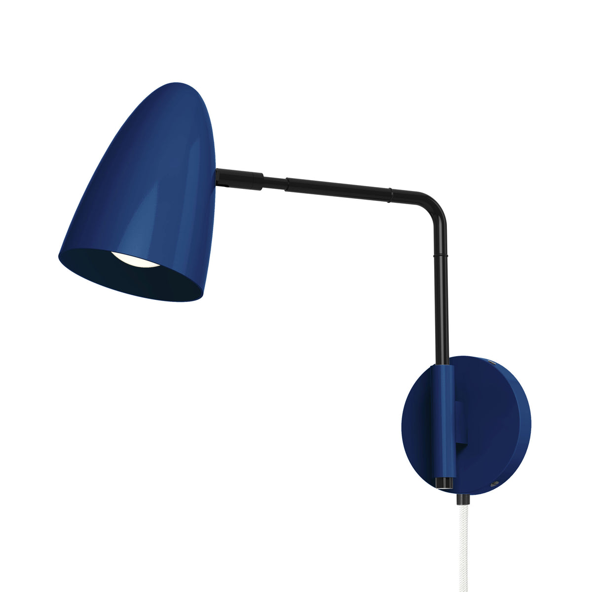 black cobalt color boom swing arm plug-in sconce 9" arm dutton brown lighting
