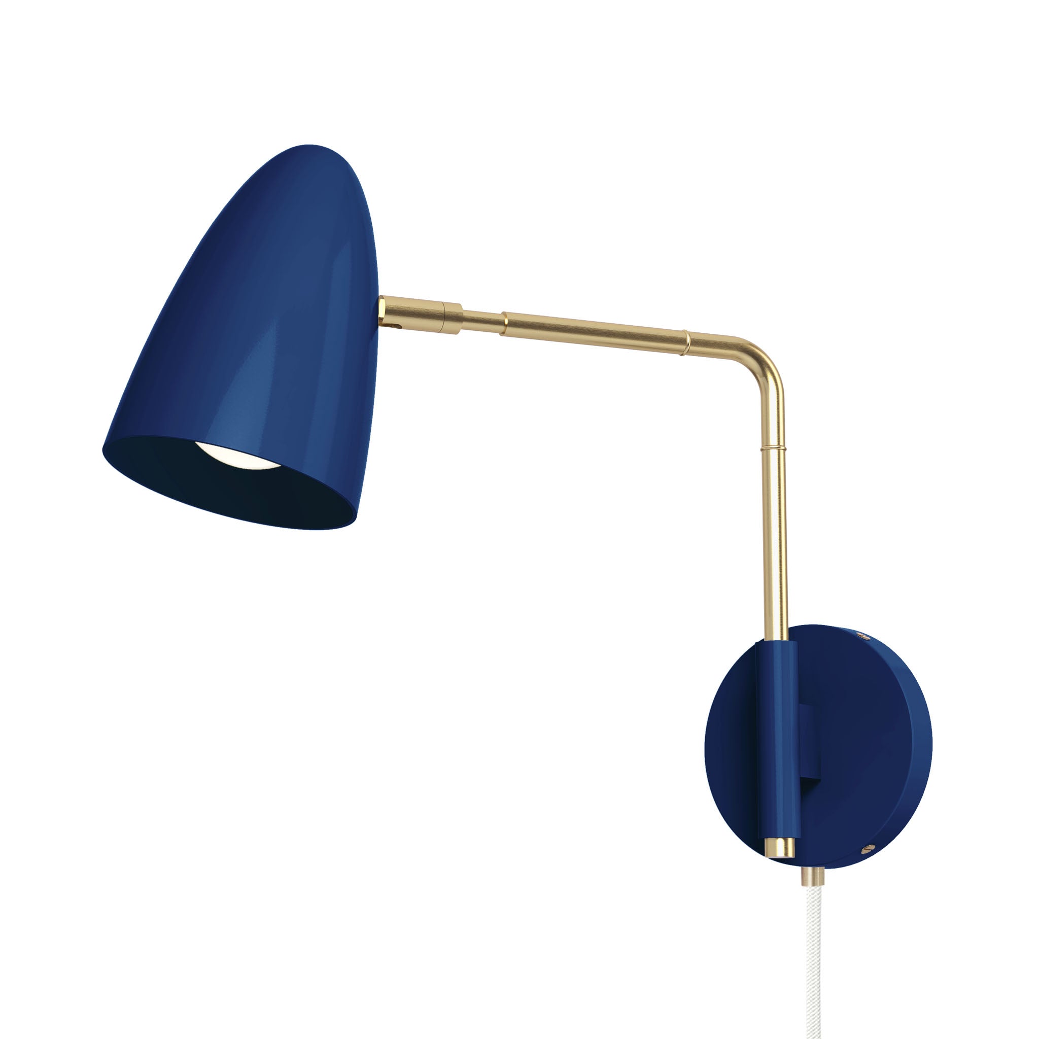 brass cobalt color boom swing arm plug-in sconce 9" arm dutton brown lighting