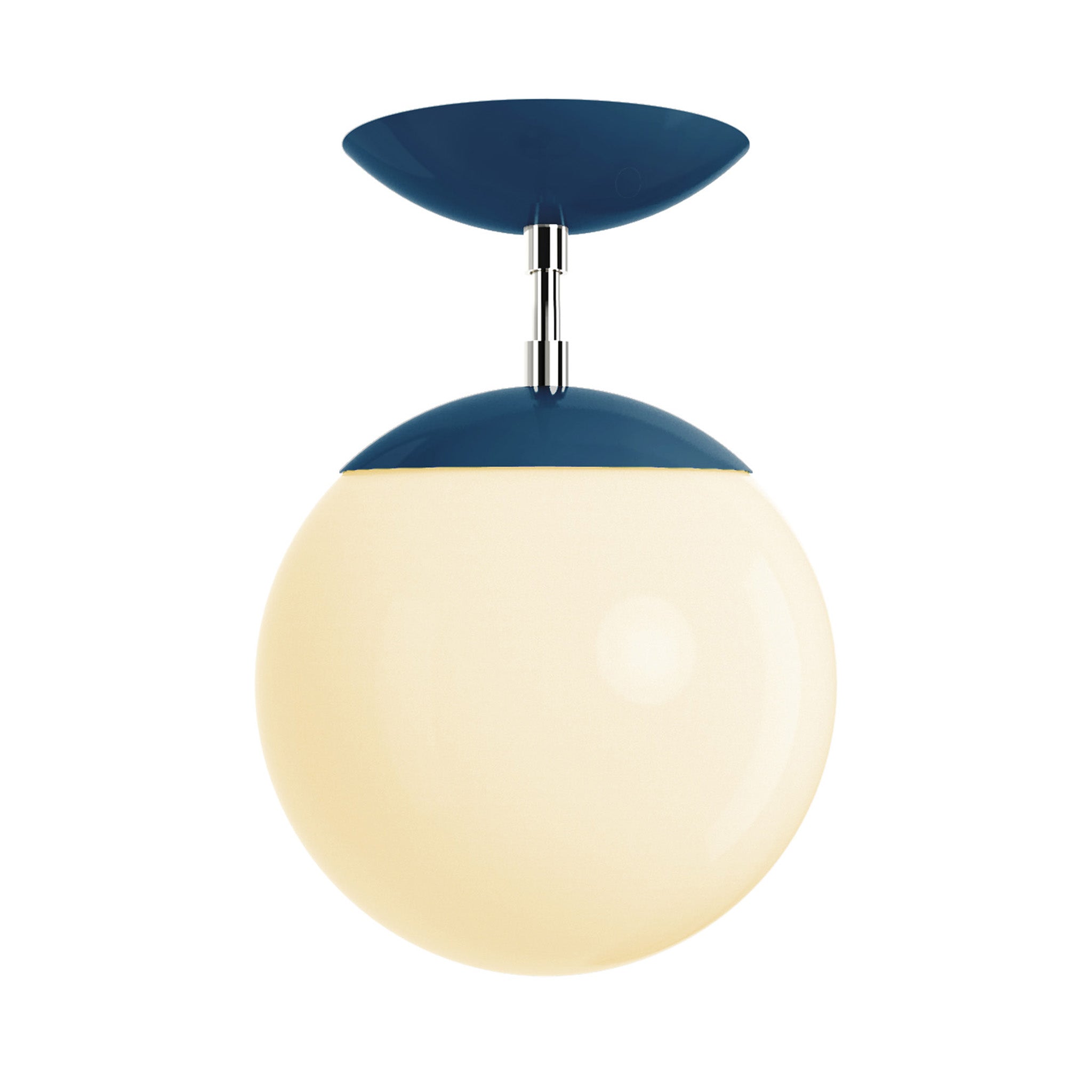 Polished nickel and slate blue cap globe flush mount 8" dutton brown lighting