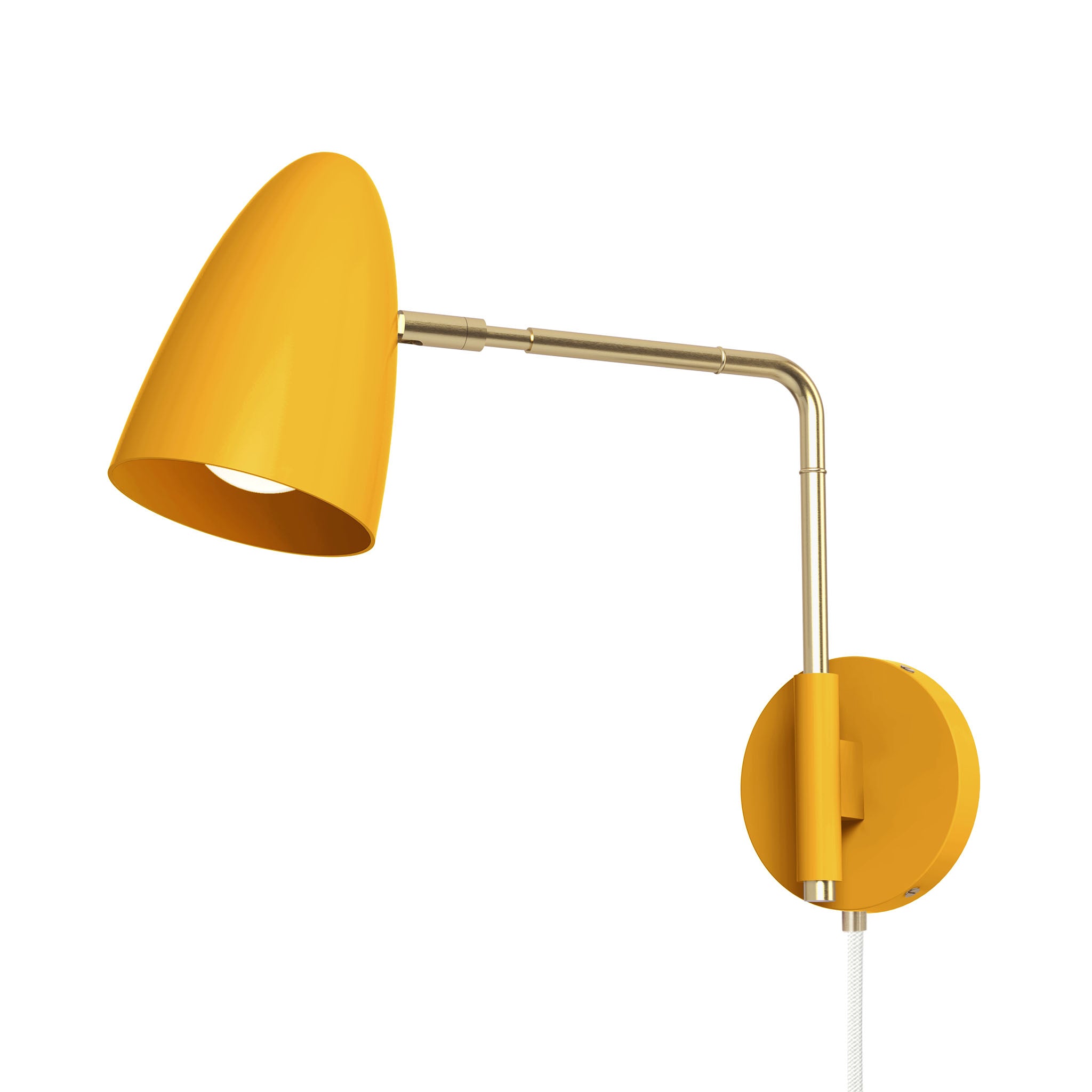 brass ochre color boom swing arm plug-in sconce 9" arm dutton brown lighting
