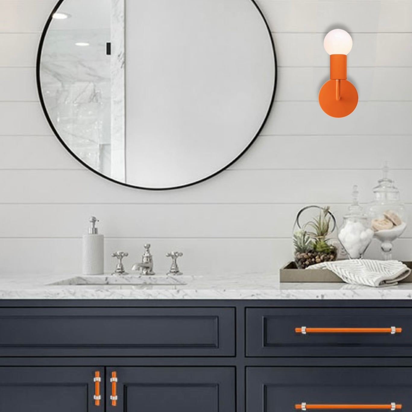 brass and orange color snug sconce bathroom scene dutton brown lighting