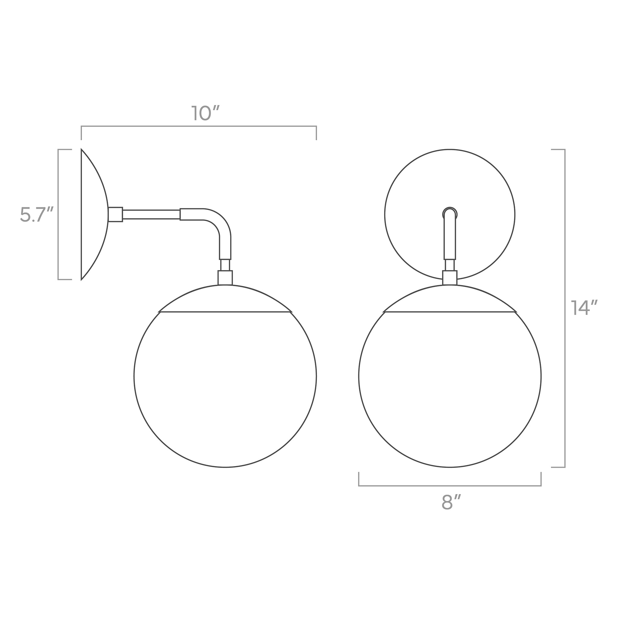 cap globe wall sconce 8-inch ISO drawing, dutton brown lighting