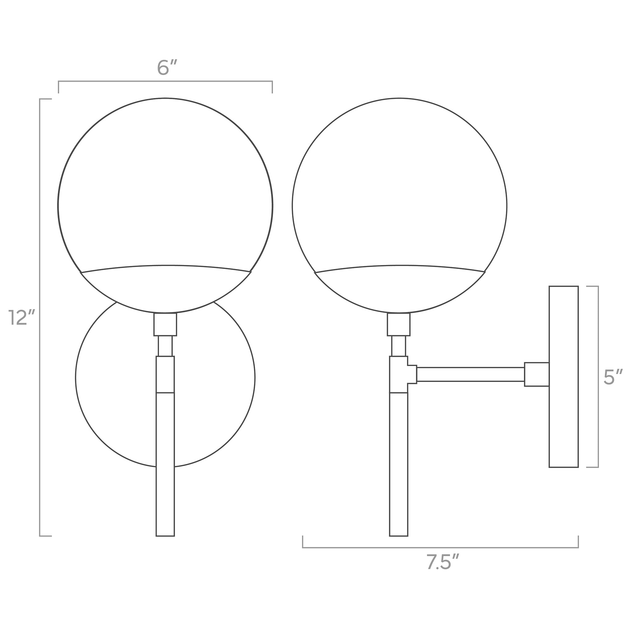 lolli globe wall sconce 6-inch ISO drawing, dutton brown lighting