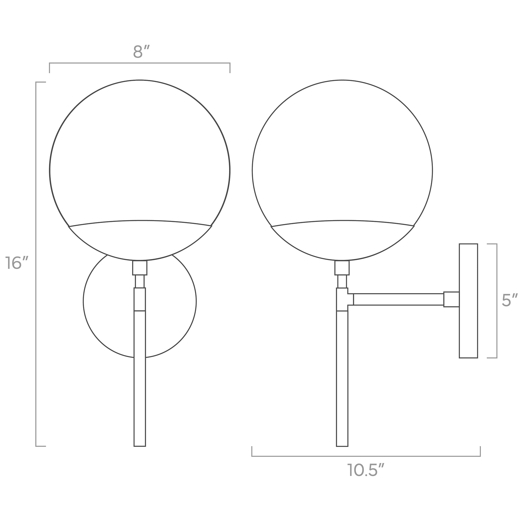 lolli globe wall sconce 8-inch ISO drawing, dutton brown lighting