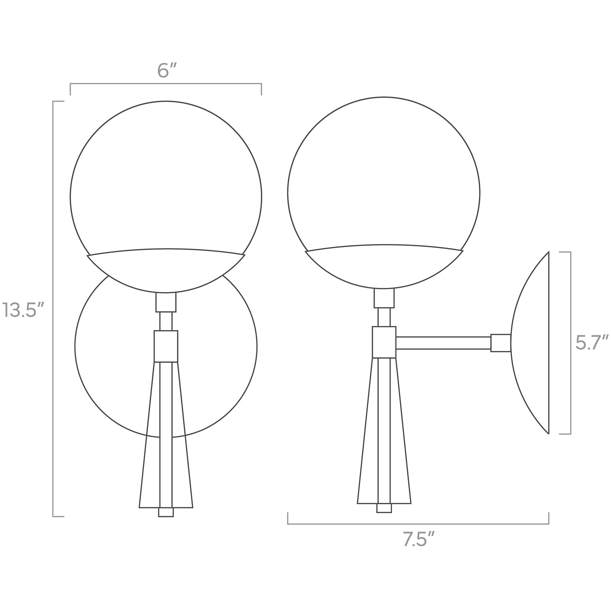 carrera globe wall sconce ISO drawing, dutton brown lighting