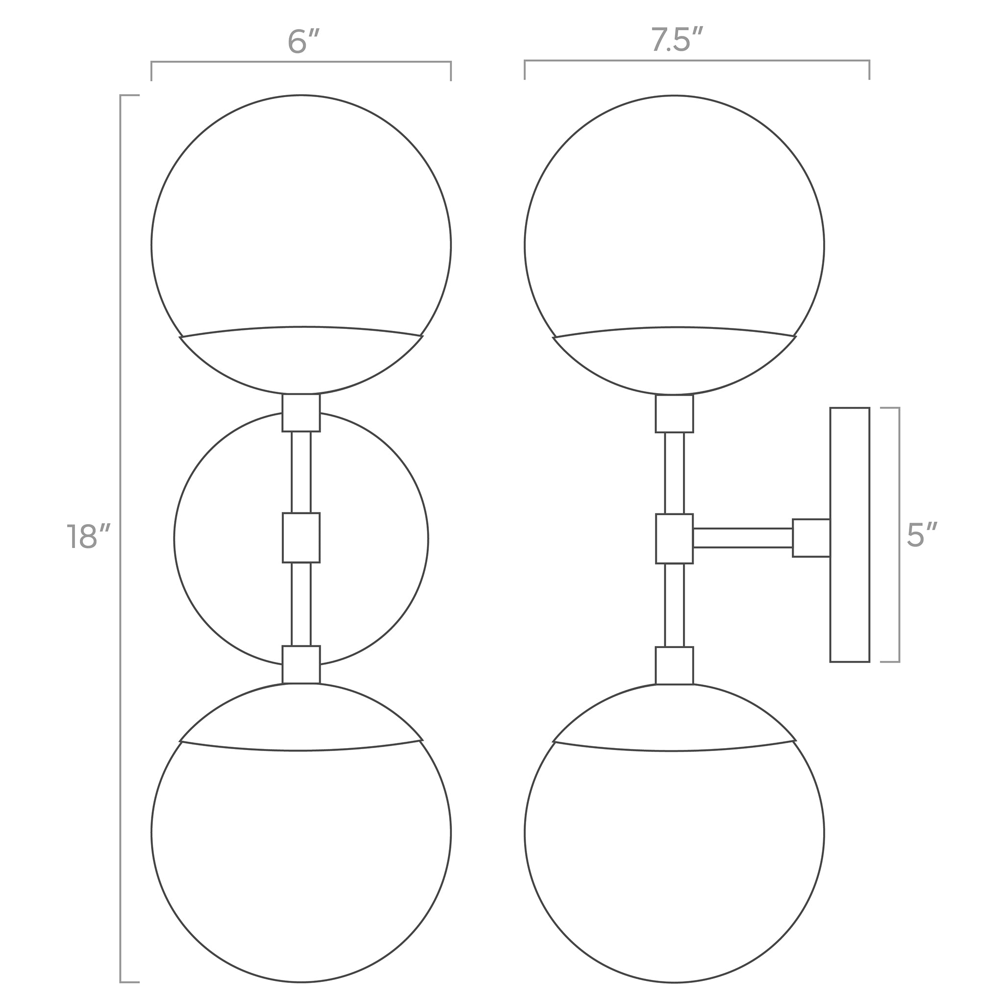 cap double globe wall sconce 6-inch ISO drawing, dutton brown lighting