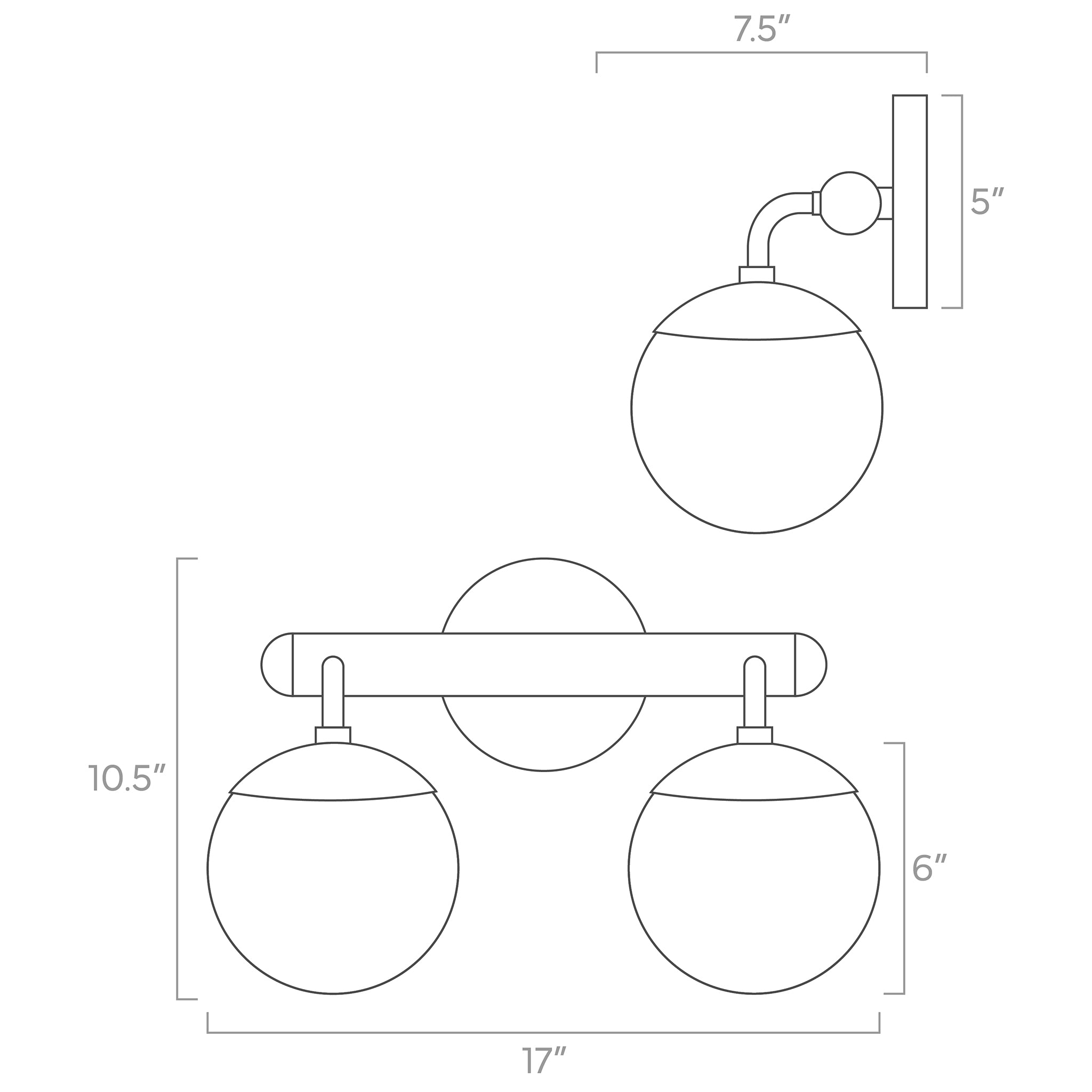 color legend 2 globe wall sconce ISO drawing, dutton brown lighting