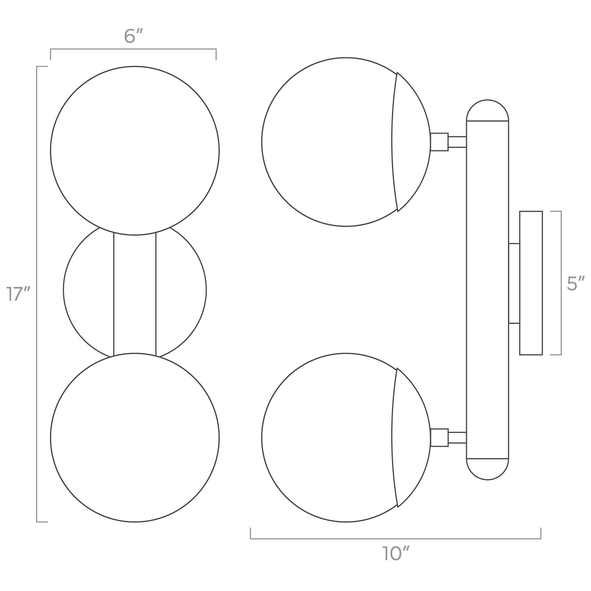 color icon 2 globe wall sconce ISO drawing, dutton brown lighting