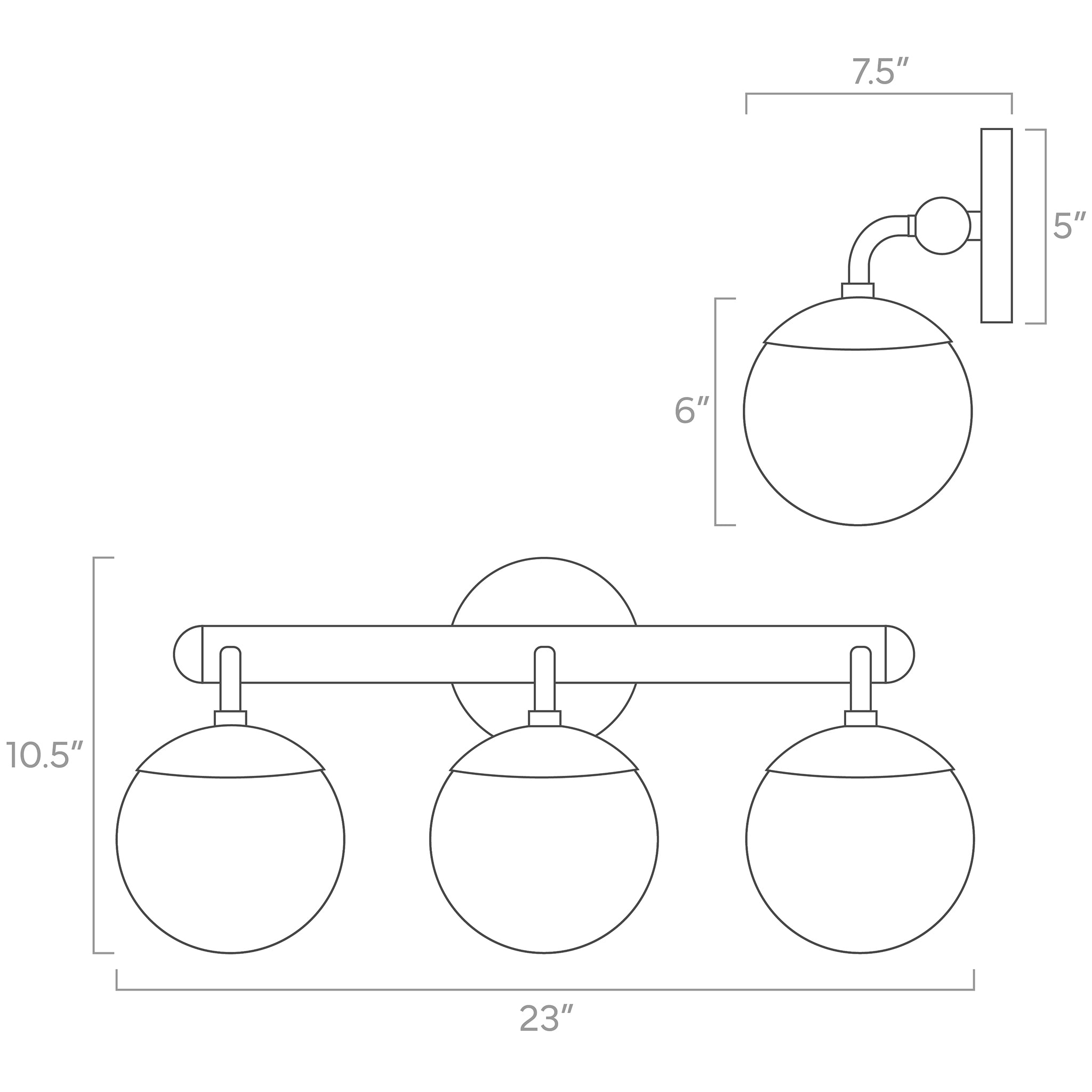 color legend 3 globe wall sconce ISO drawing, dutton brown lighting