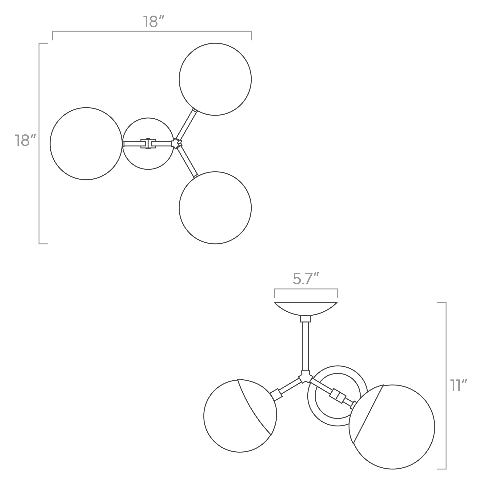 supreme globe flush mount ISO drawing, dutton brown lighting