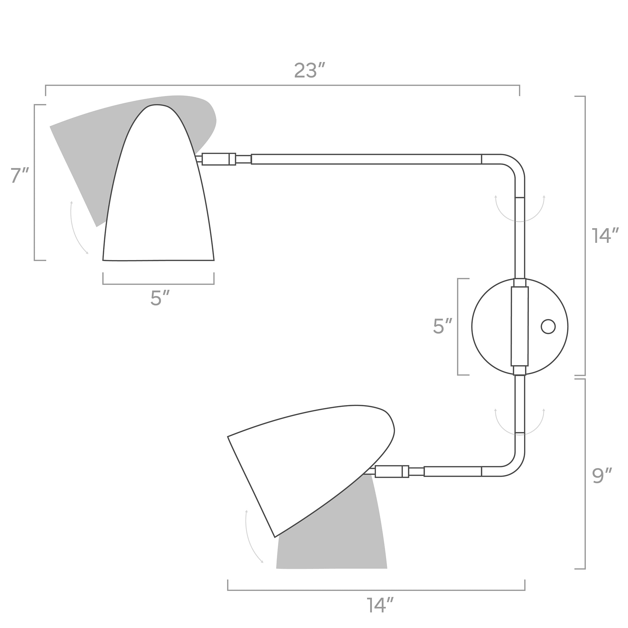 color boom double swing arm adjustable wall sconce ISO drawing, dutton brown lighting