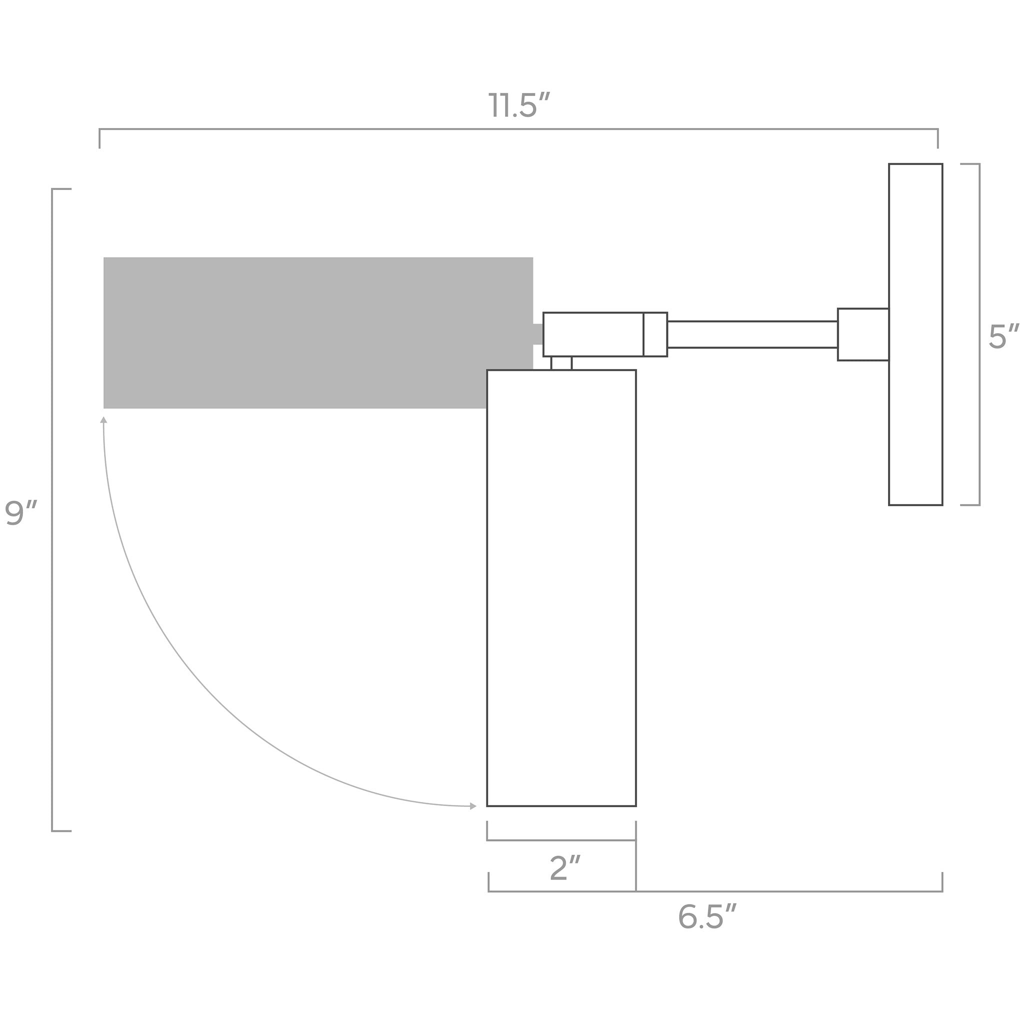 reader adjustable wall sconce 3-inch arm ISO drawing, dutton brown lighting