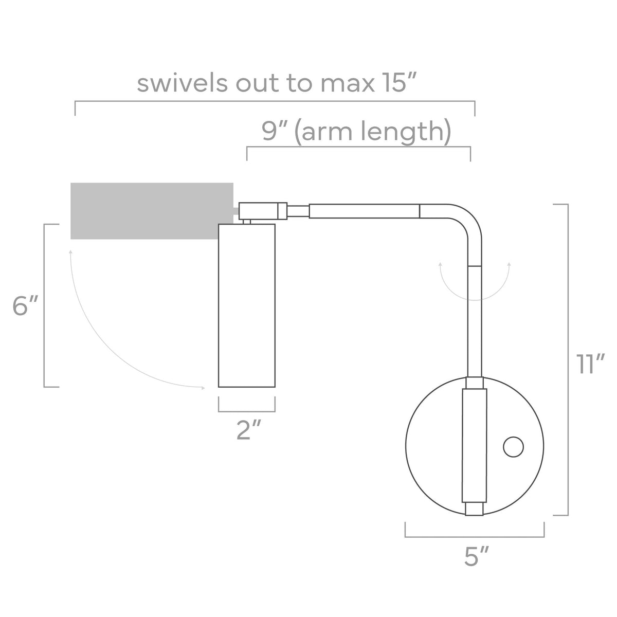 Color Reader Swing Arm Plug-in Sconce - 9" Arm line drawing Dutton Brown lighting