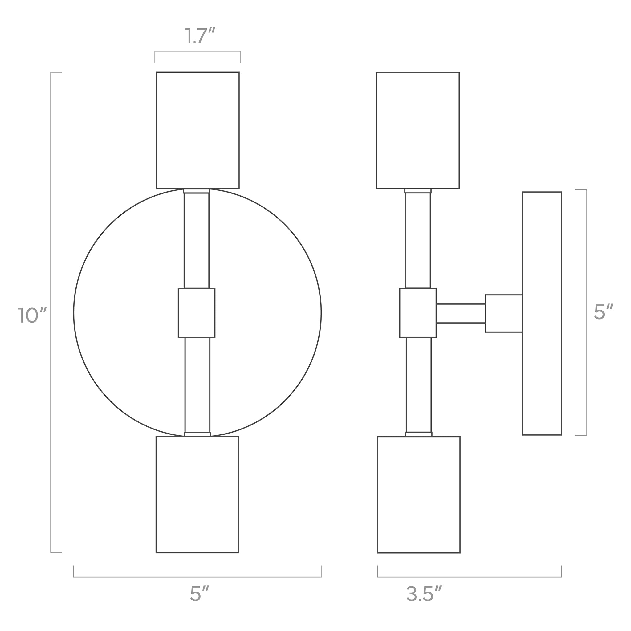 scepter wall sconce 10-inch ISO drawing, dutton brown lighting