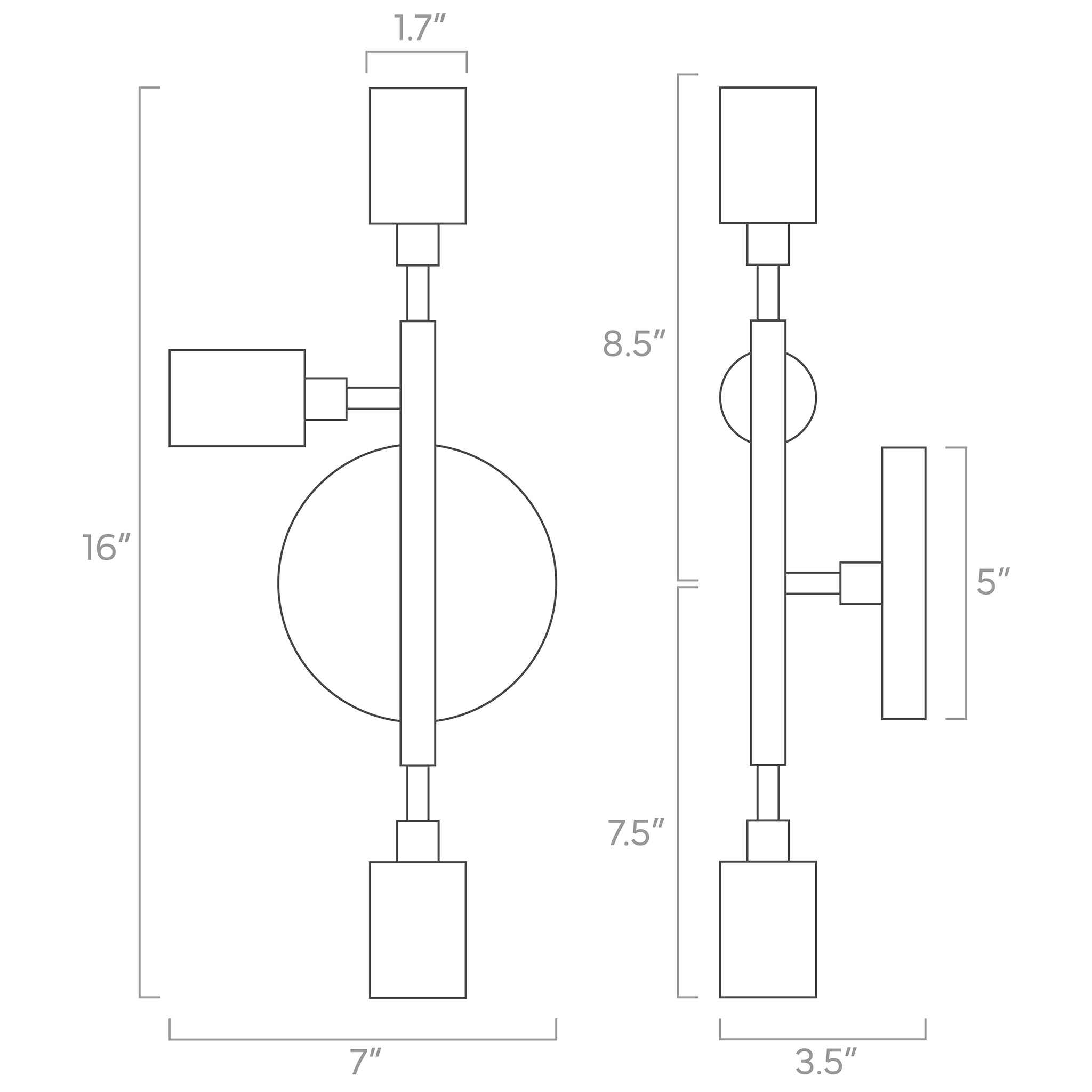 elite wall sconce left ISO drawing, dutton brown lighting