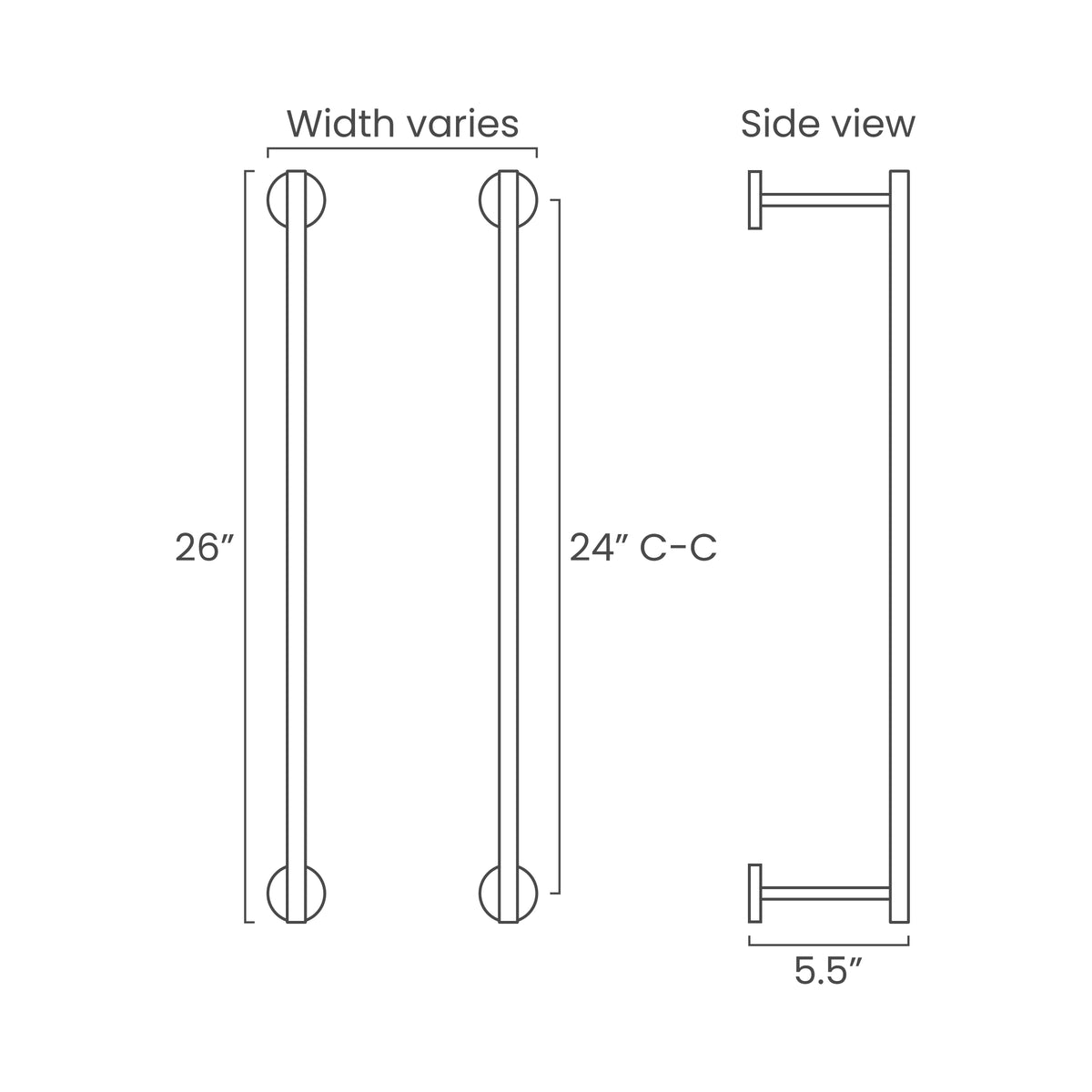 ISO drawing Color Swift Towel Rack 24 with measurements, Dutton Brown lighting