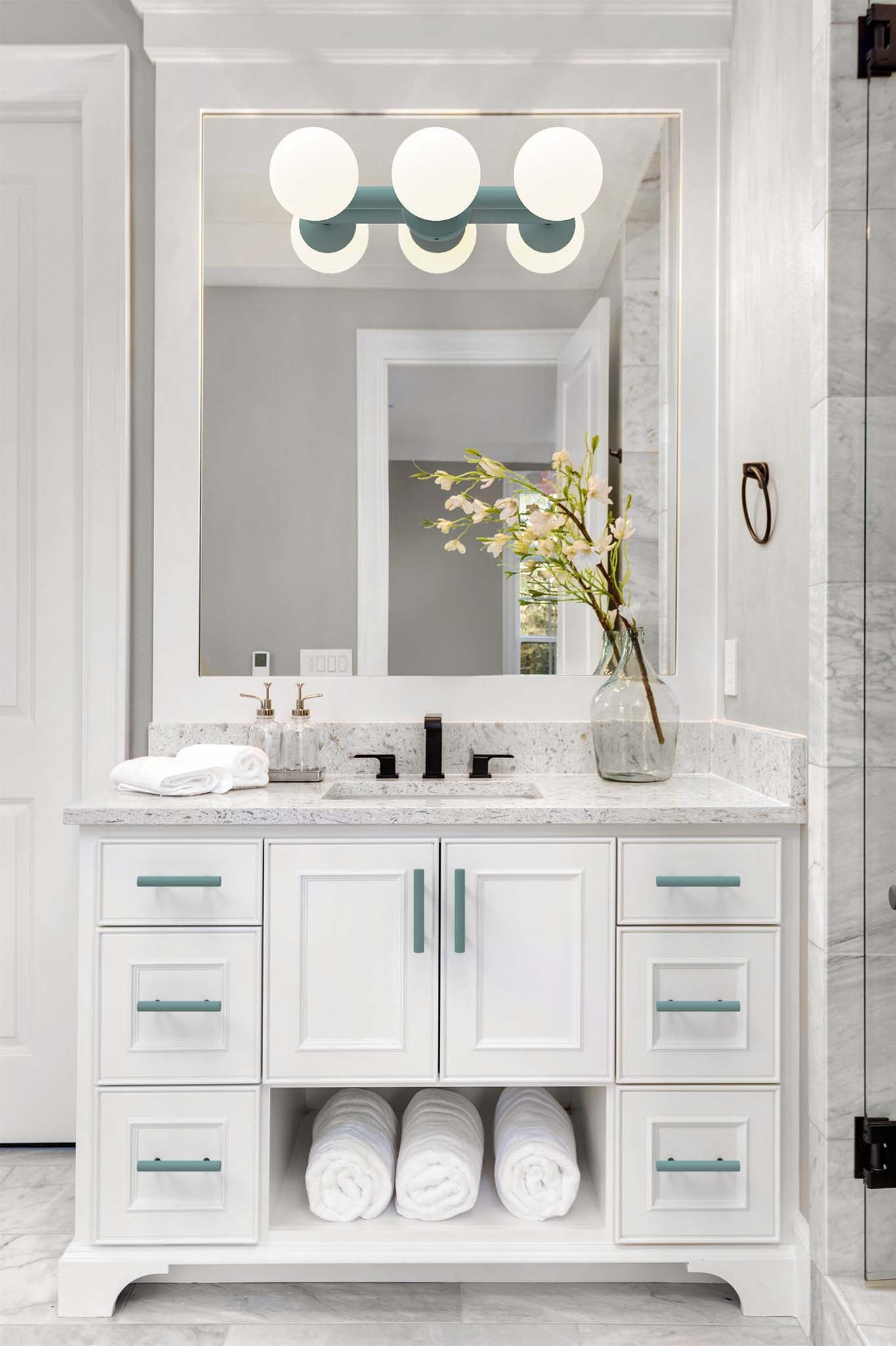 Black and lagoon color Icon 3 vanity wall sconce Dutton Brown lighting