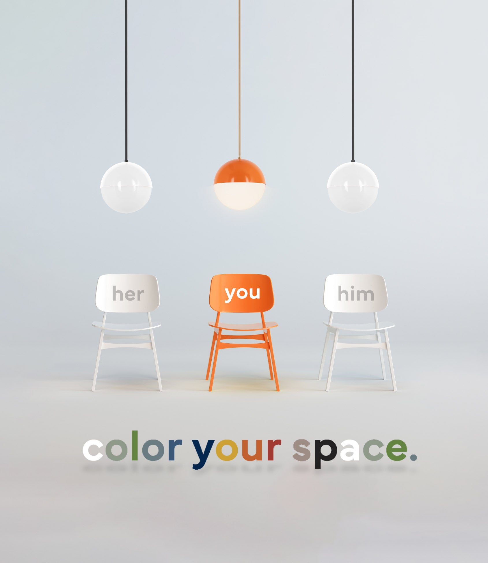 color your space banner with Lure Pendants and chairs at Dutton Brown