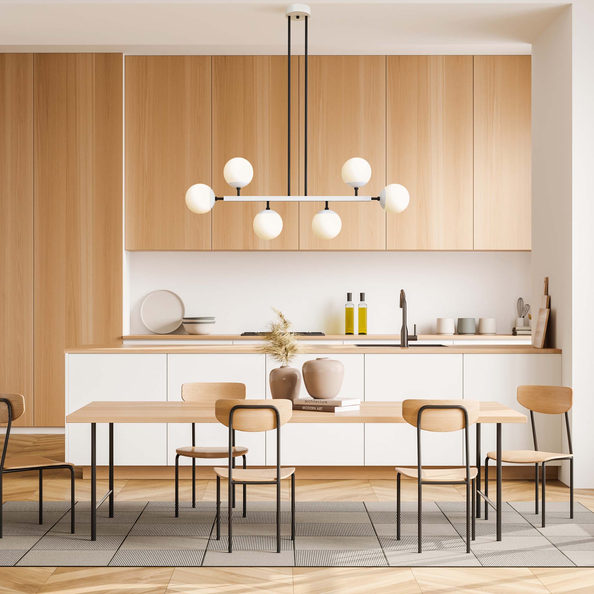 black and white Axia chandelier dutton brown lighting dining room scene