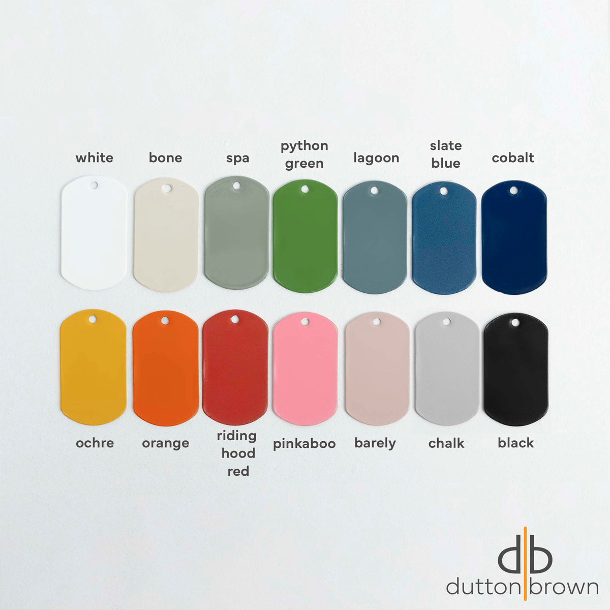 Color swatches with labels on a white background, featuring the Dutton Brown brand.