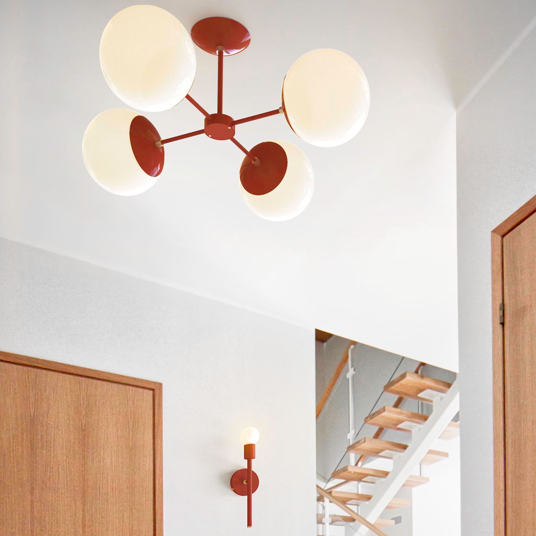 Brass and riding hood red color big orbi flush mount scene dutton brown lighting